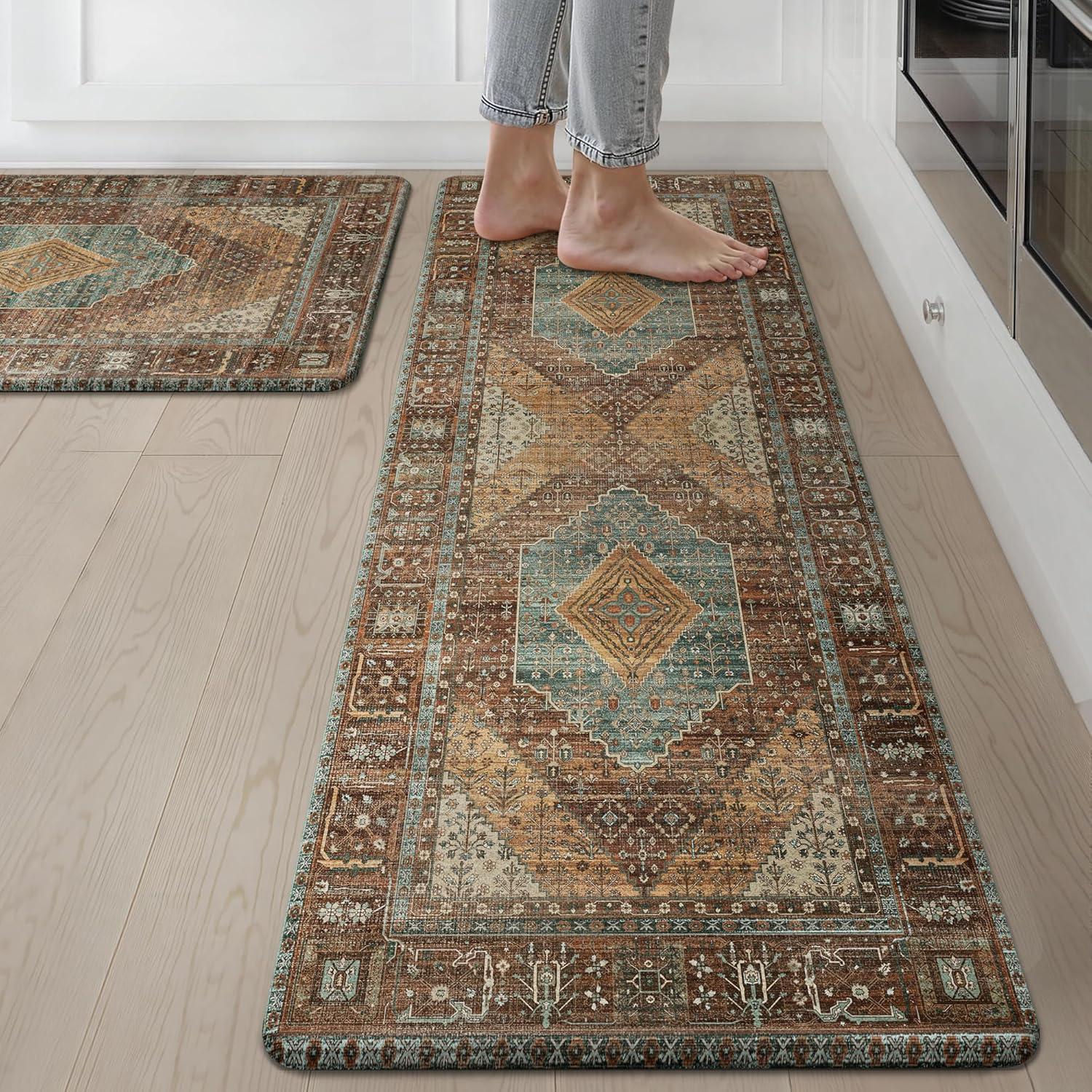 imageGENIMO Kitchen Mats for Floor 2PCs Washable Anti Fatigue Mat for Cushioned 173quotx47quot173quotx30quot Waterproof Kitchen Rugs Non Slip Comfort Standing Mat Rug for Home Sink Laundry Light GreenBrick