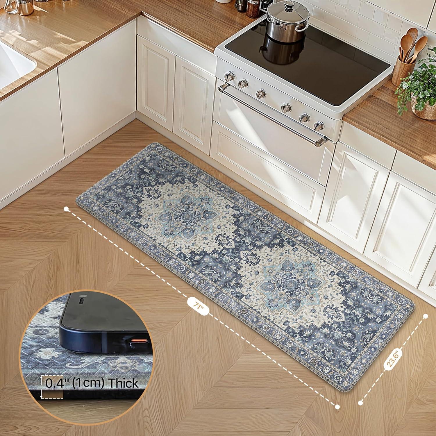 imageGENIMO Kitchen Mats for Floor 2PCs Washable Anti Fatigue Mat for Cushioned 173quotx47quot173quotx30quot Waterproof Kitchen Rugs Non Slip Comfort Standing Mat Rug for Home Sink Laundry Light GreenCenter Blue