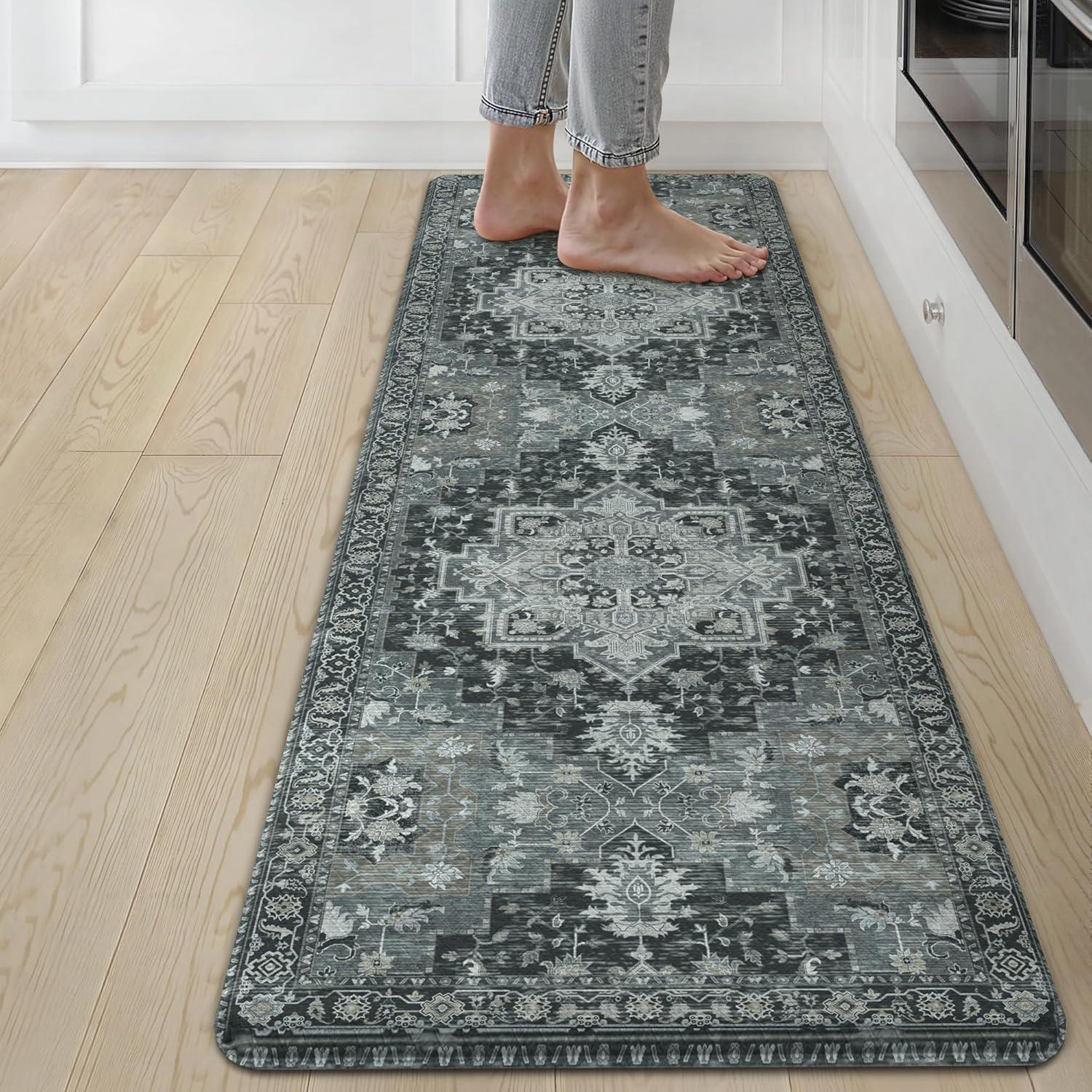 imageGENIMO Kitchen Mats for Floor 2PCs Washable Anti Fatigue Mat for Cushioned 173quotx47quot173quotx30quot Waterproof Kitchen Rugs Non Slip Comfort Standing Mat Rug for Home Sink Laundry Light GreenDark Gray