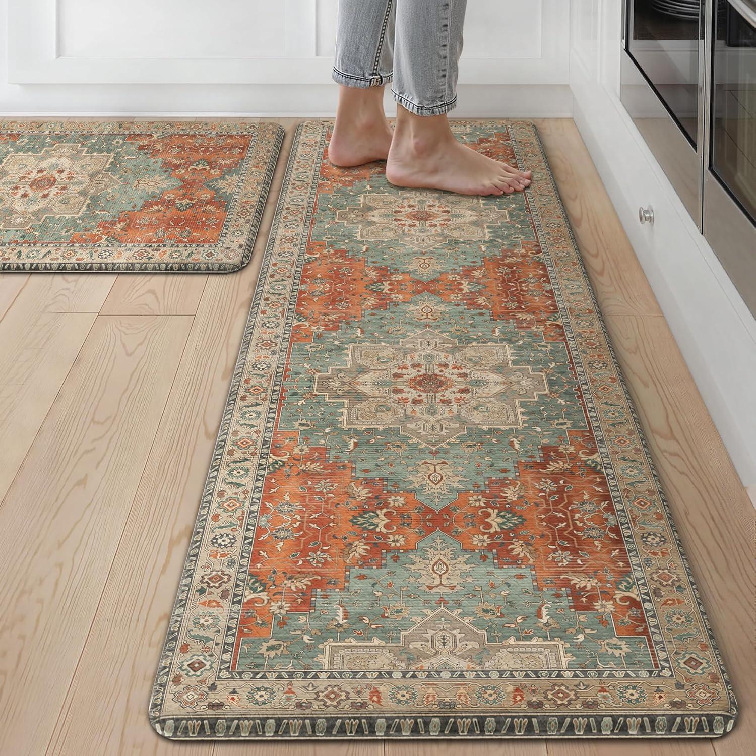 imageGENIMO Kitchen Mats for Floor 2PCs Washable Anti Fatigue Mat for Cushioned 173quotx47quot173quotx30quot Waterproof Kitchen Rugs Non Slip Comfort Standing Mat Rug for Home Sink Laundry Light GreenMulti Color