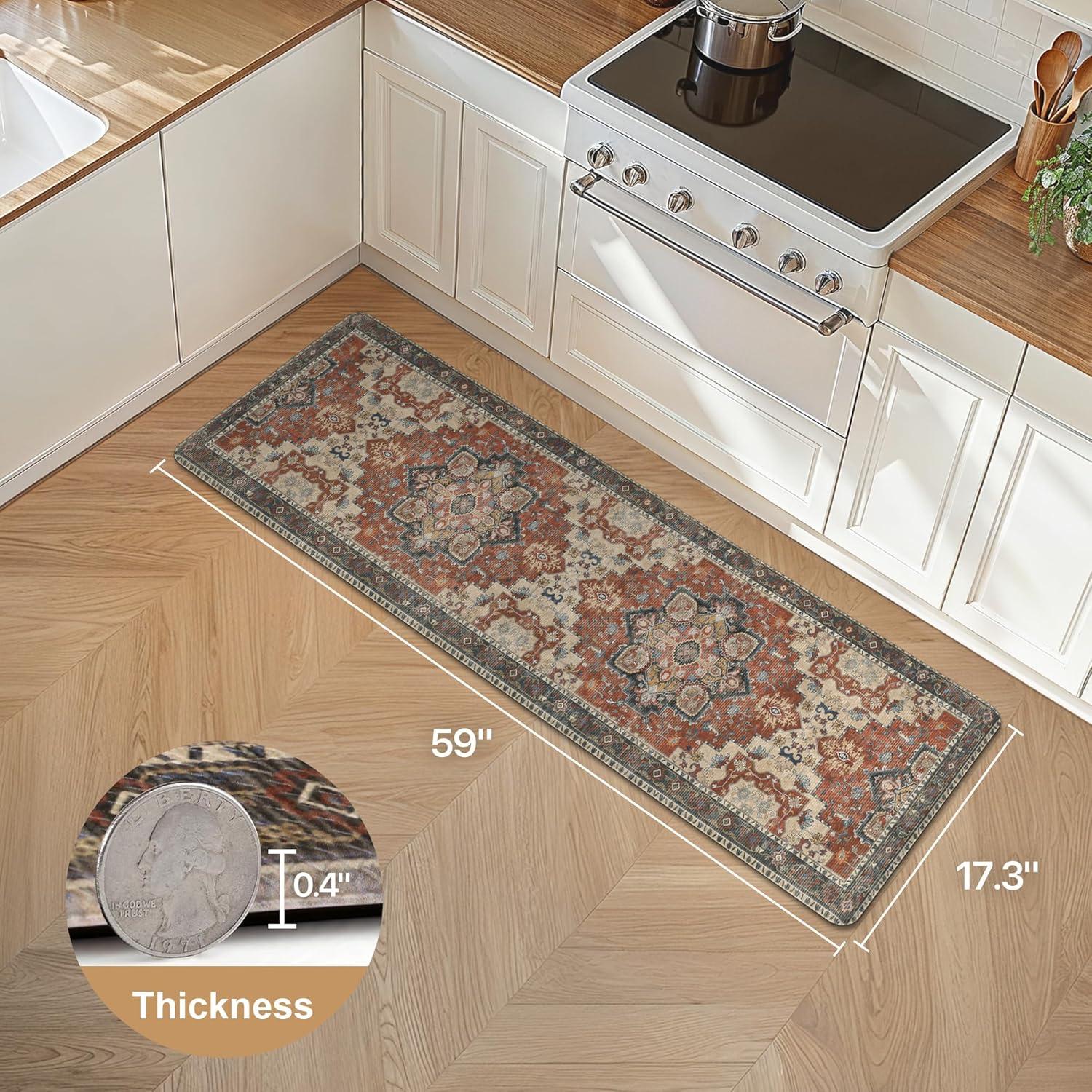 imageGENIMO Kitchen Mats for Floor 2PCs Washable Anti Fatigue Mat for Cushioned 173quotx47quot173quotx30quot Waterproof Kitchen Rugs Non Slip Comfort Standing Mat Rug for Home Sink Laundry Light GreenBordeaux Red