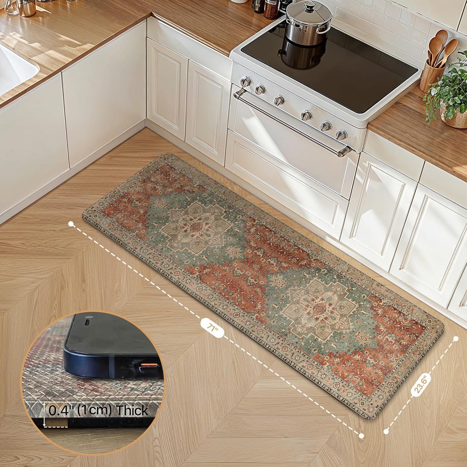 imageGENIMO Kitchen Mats for Floor 2PCs Washable Anti Fatigue Mat for Cushioned 173quotx47quot173quotx30quot Waterproof Kitchen Rugs Non Slip Comfort Standing Mat Rug for Home Sink Laundry Light GreenMulti Color
