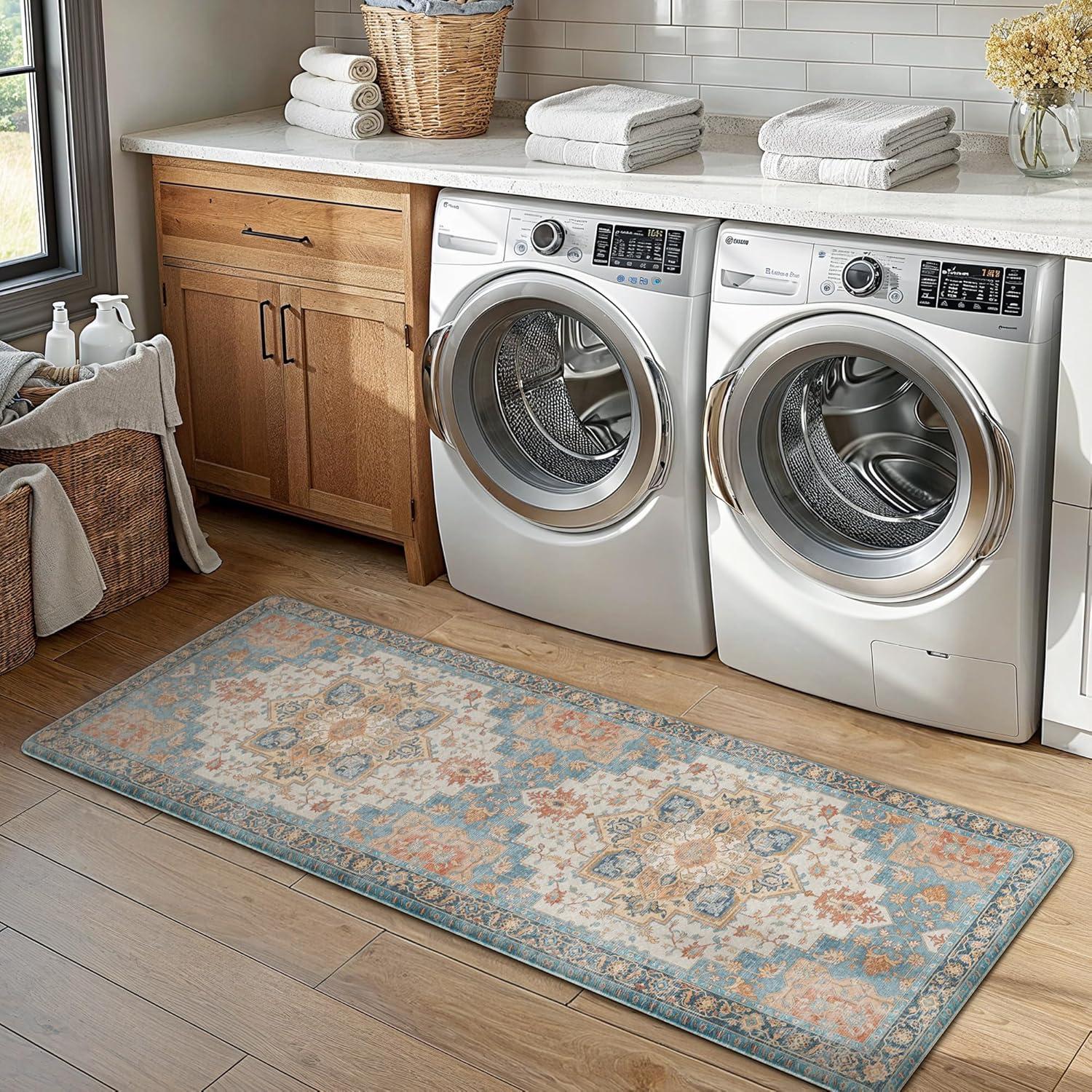 imageGENIMO Kitchen Mats for Floor 2PCs Washable Anti Fatigue Mat for Cushioned 173quotx47quot173quotx30quot Waterproof Kitchen Rugs Non Slip Comfort Standing Mat Rug for Home Sink Laundry Light GreenBluesalmon