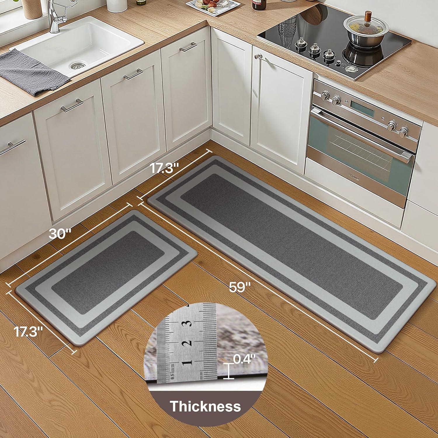 imageGENIMO Kitchen Mats for Floor 2PCs Washable Anti Fatigue Mat for Cushioned 173quotx47quot173quotx30quot Waterproof Kitchen Rugs Non Slip Comfort Standing Mat Rug for Home Sink Laundry Light GreenDark Grey