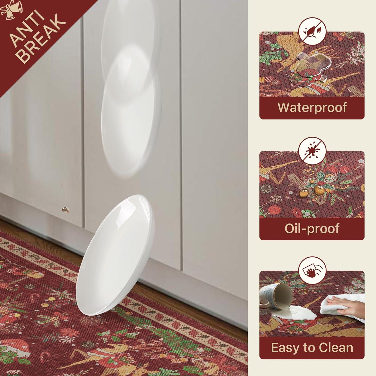imageGENIMO Kitchen Mats for Floor 2PCs Washable Anti Fatigue Mat for Cushioned 173quotx47quot173quotx30quot Waterproof Kitchen Rugs Non Slip Comfort Standing Mat Rug for Home Sink Laundry Light GreenRed