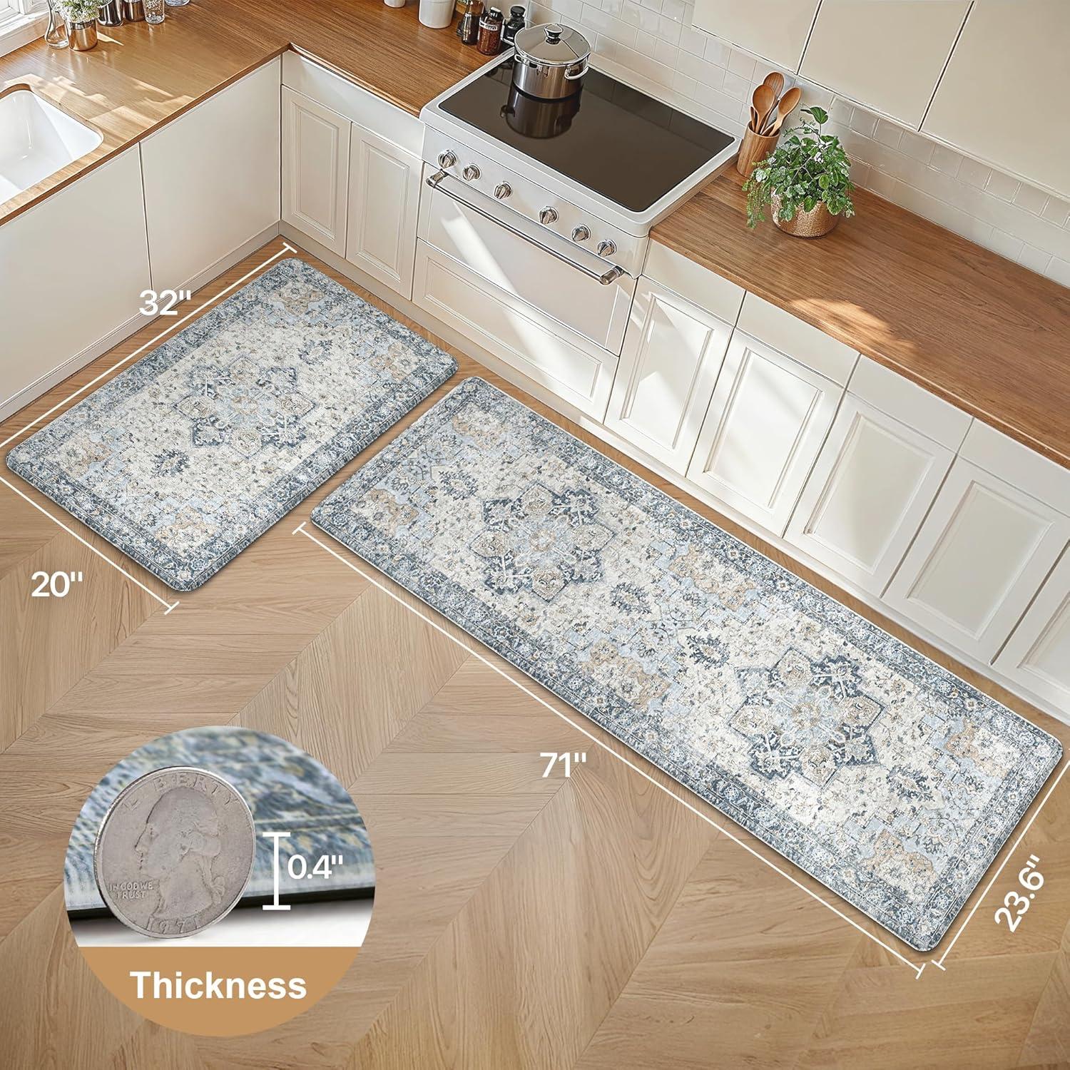 imageGENIMO Kitchen Mats for Floor 2PCs Washable Anti Fatigue Mat for Cushioned 173quotx47quot173quotx30quot Waterproof Kitchen Rugs Non Slip Comfort Standing Mat Rug for Home Sink Laundry Light GreenLight Blue