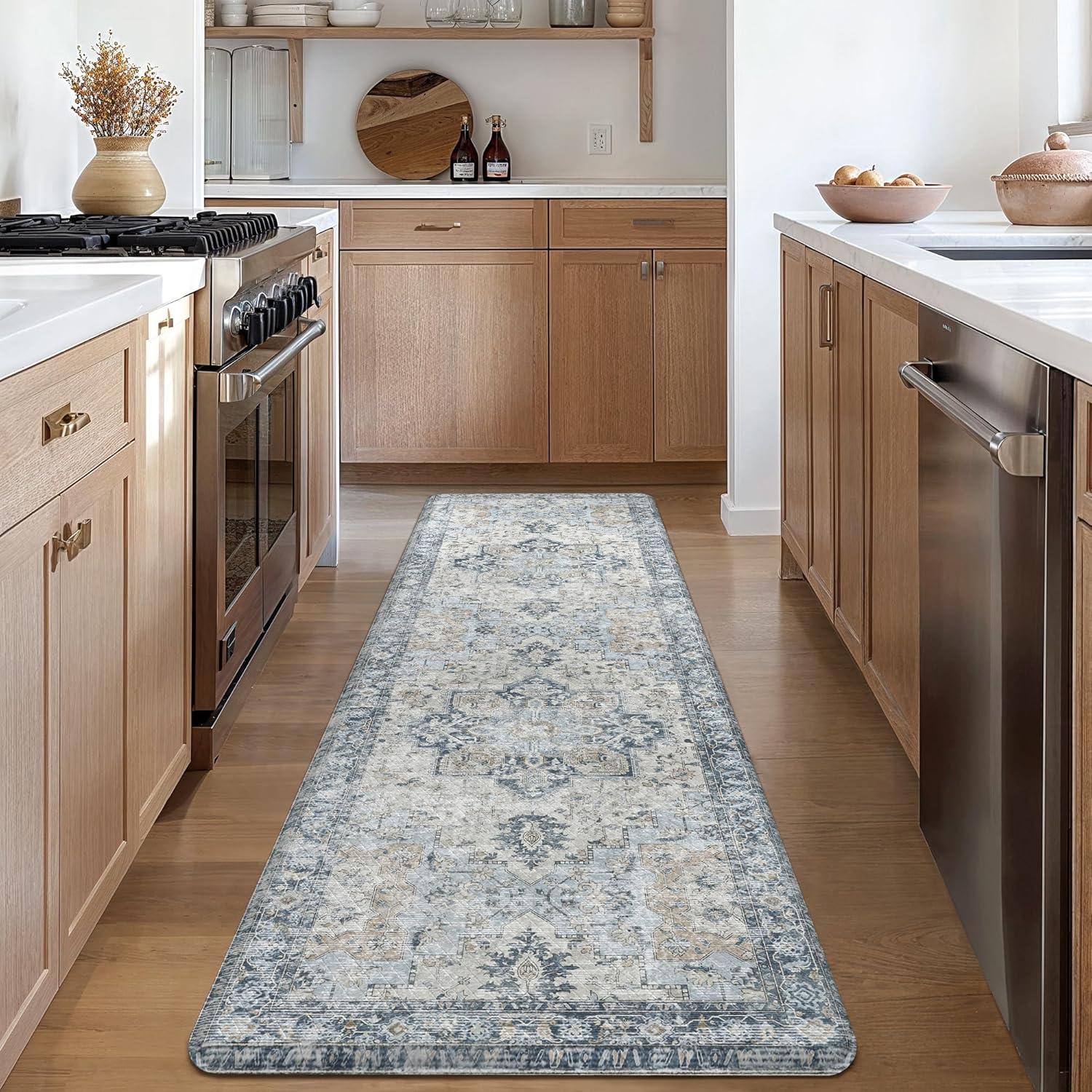 imageGENIMO Kitchen Mats for Floor 2PCs Washable Anti Fatigue Mat for Cushioned 173quotx47quot173quotx30quot Waterproof Kitchen Rugs Non Slip Comfort Standing Mat Rug for Home Sink Laundry Light GreenLight Blue