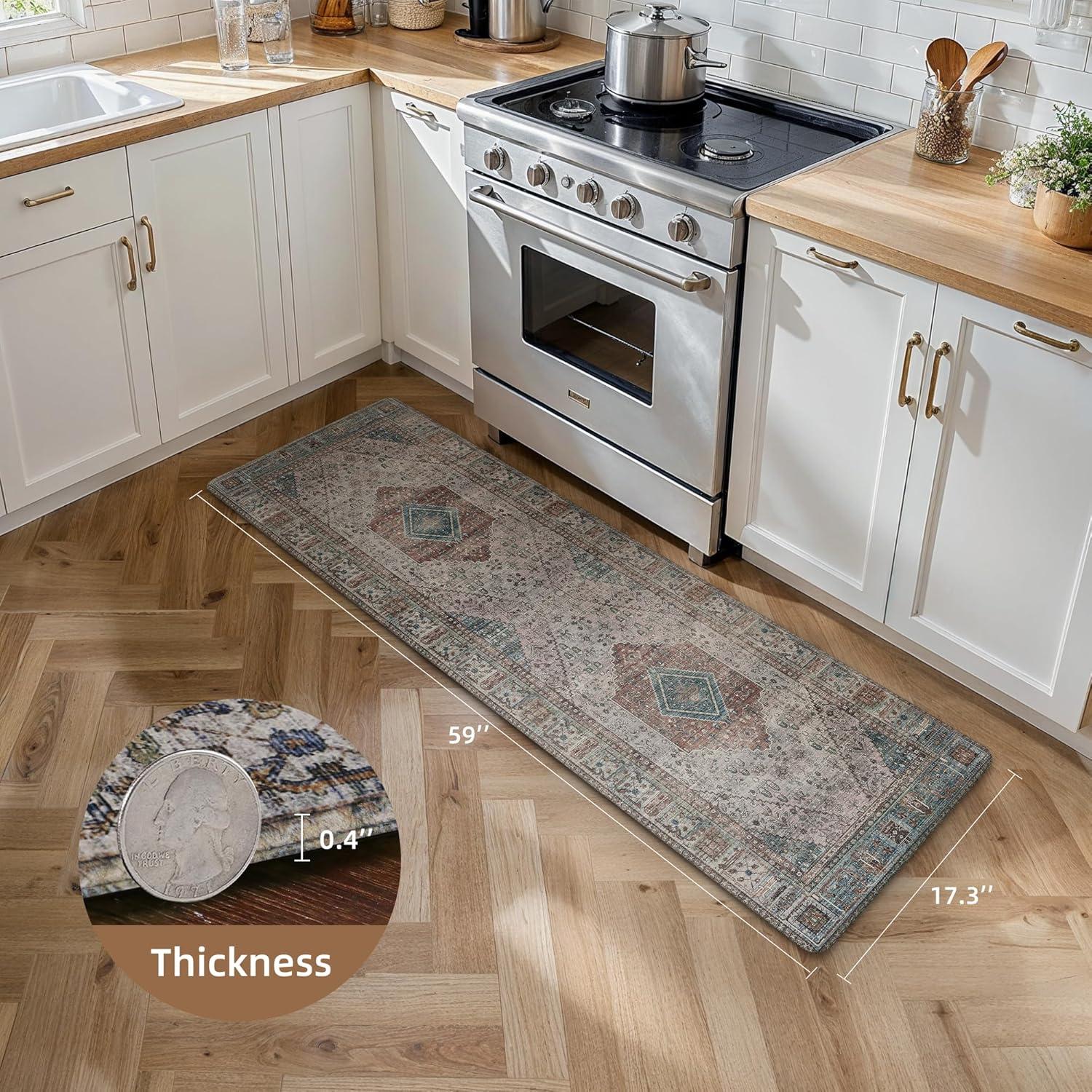 imageGENIMO Kitchen Mats for Floor 2PCs Washable Anti Fatigue Mat for Cushioned 173quotx47quot173quotx30quot Waterproof Kitchen Rugs Non Slip Comfort Standing Mat Rug for Home Sink Laundry Light GreenBrown