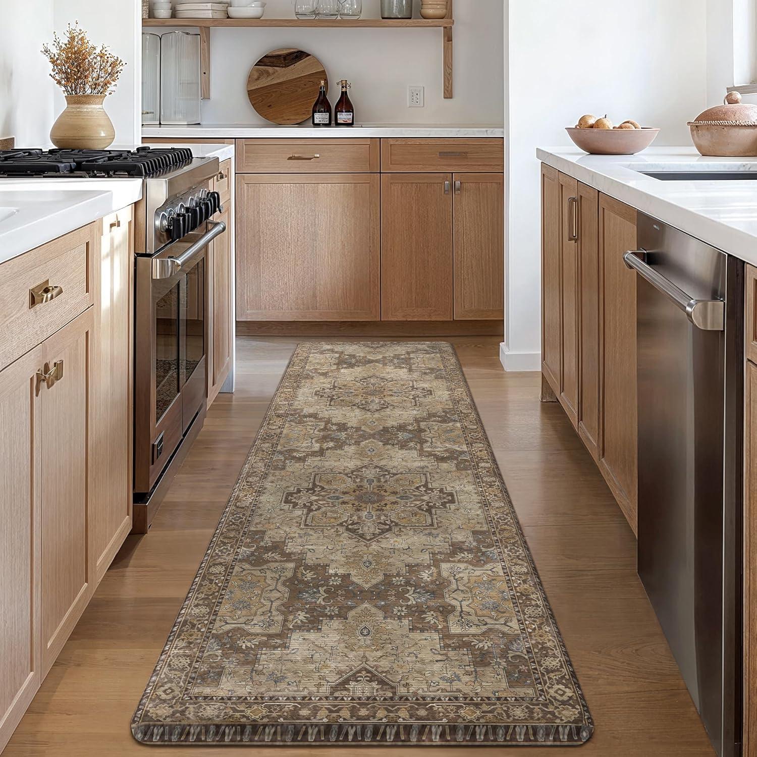 imageGENIMO Kitchen Mats for Floor 2PCs Washable Anti Fatigue Mat for Cushioned 173quotx47quot173quotx30quot Waterproof Kitchen Rugs Non Slip Comfort Standing Mat Rug for Home Sink Laundry Light GreenRustic Brown