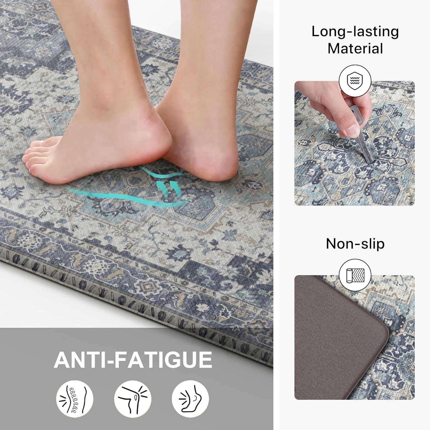 imageGENIMO Kitchen Mats for Floor 2PCs Washable Anti Fatigue Mat for Cushioned 173quotx47quot173quotx30quot Waterproof Kitchen Rugs Non Slip Comfort Standing Mat Rug for Home Sink Laundry Light GreenCenter Blue