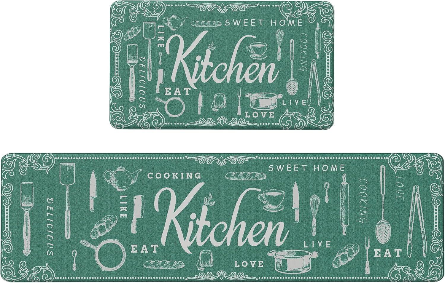 imageGENIMO Kitchen Mats for Floor 2PCs Washable Anti Fatigue Mat for Cushioned 173quotx47quot173quotx30quot Waterproof Kitchen Rugs Non Slip Comfort Standing Mat Rug for Home Sink Laundry Light GreenKtchengreen