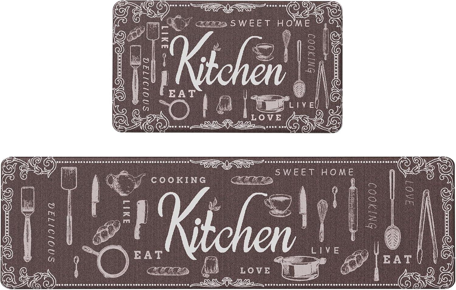 imageGENIMO Kitchen Mats for Floor 2PCs Washable Anti Fatigue Mat for Cushioned 173quotx47quot173quotx30quot Waterproof Kitchen Rugs Non Slip Comfort Standing Mat Rug for Home Sink Laundry Light GreenKitchenbrown