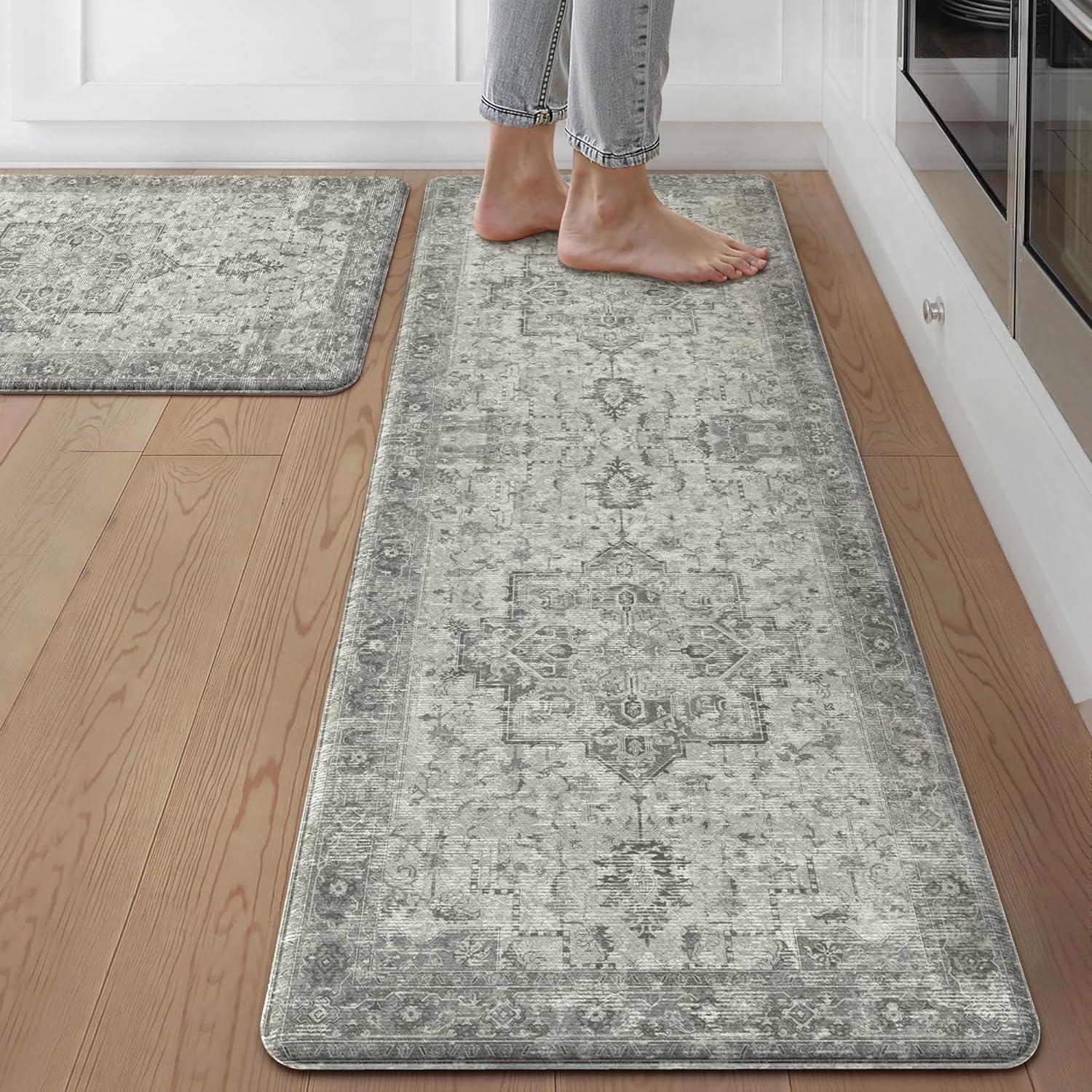 imageGENIMO Kitchen Mats for Floor 2PCs Washable Anti Fatigue Mat for Cushioned 173quotx47quot173quotx30quot Waterproof Kitchen Rugs Non Slip Comfort Standing Mat Rug for Home Sink Laundry Light GreenStone Gray
