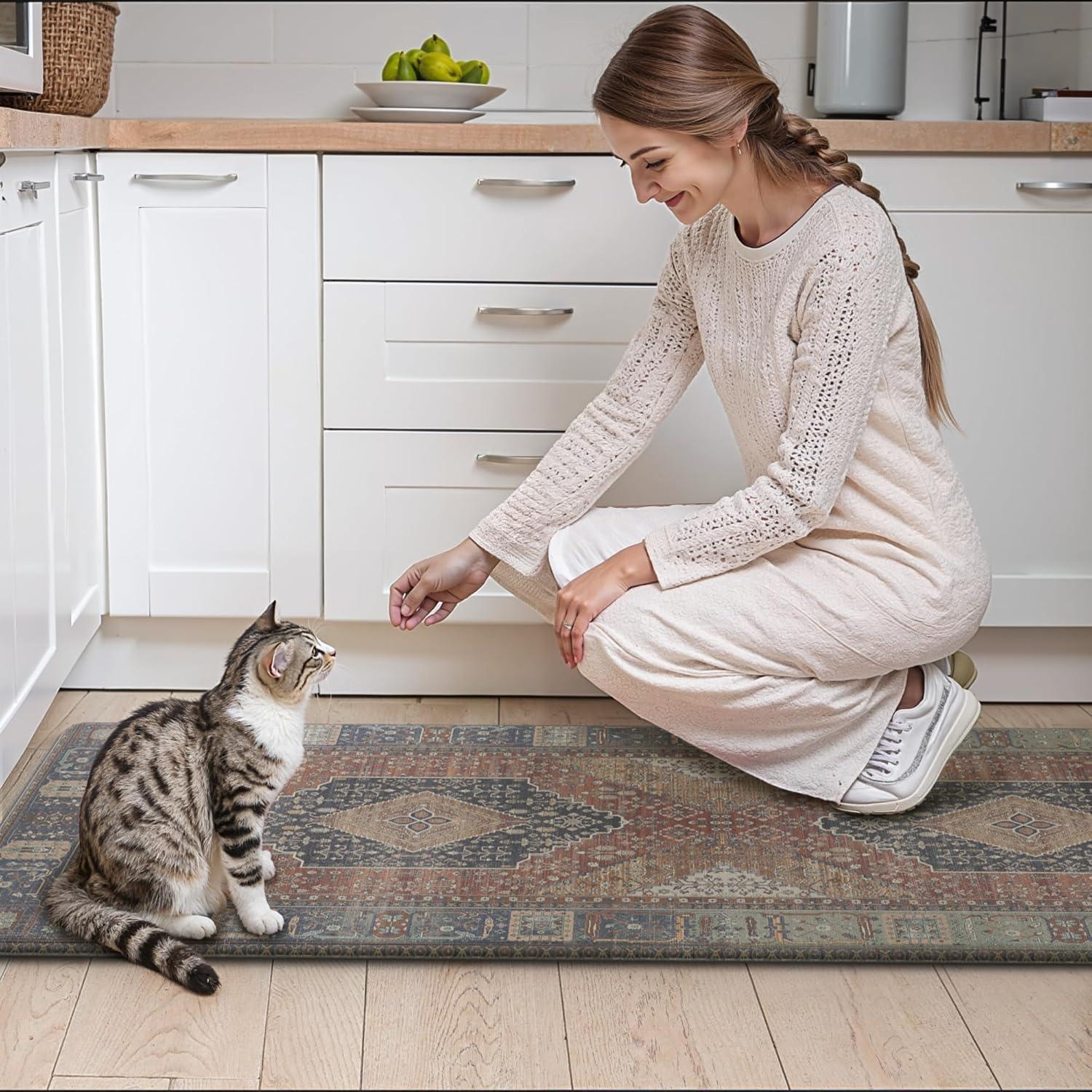 imageGENIMO Kitchen Mats for Floor 2PCs Washable Anti Fatigue Mat for Cushioned 173quotx47quot173quotx30quot Waterproof Kitchen Rugs Non Slip Comfort Standing Mat Rug for Home Sink Laundry Light GreenRed