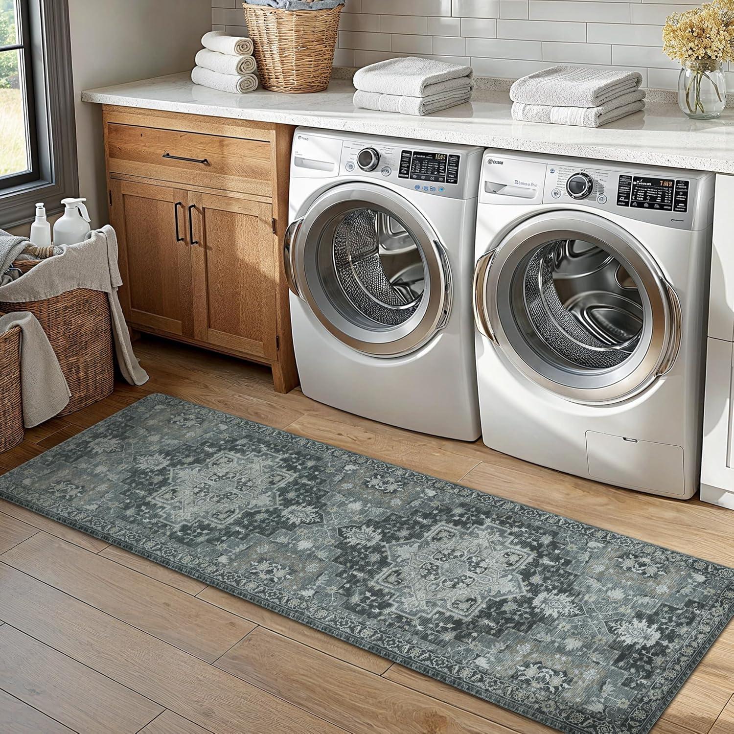 imageGENIMO Kitchen Mats for Floor 2PCs Washable Anti Fatigue Mat for Cushioned 173quotx47quot173quotx30quot Waterproof Kitchen Rugs Non Slip Comfort Standing Mat Rug for Home Sink Laundry Light GreenDark Gray