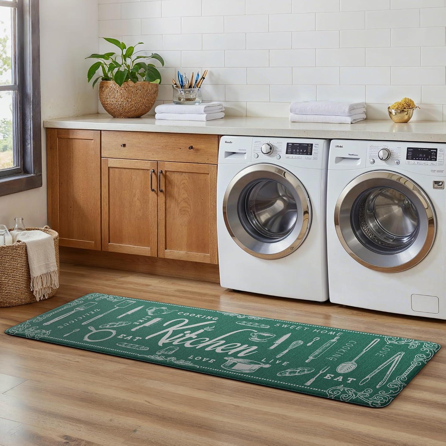 imageGENIMO Kitchen Mats for Floor 2PCs Washable Anti Fatigue Mat for Cushioned 173quotx47quot173quotx30quot Waterproof Kitchen Rugs Non Slip Comfort Standing Mat Rug for Home Sink Laundry Light GreenKtchengreen