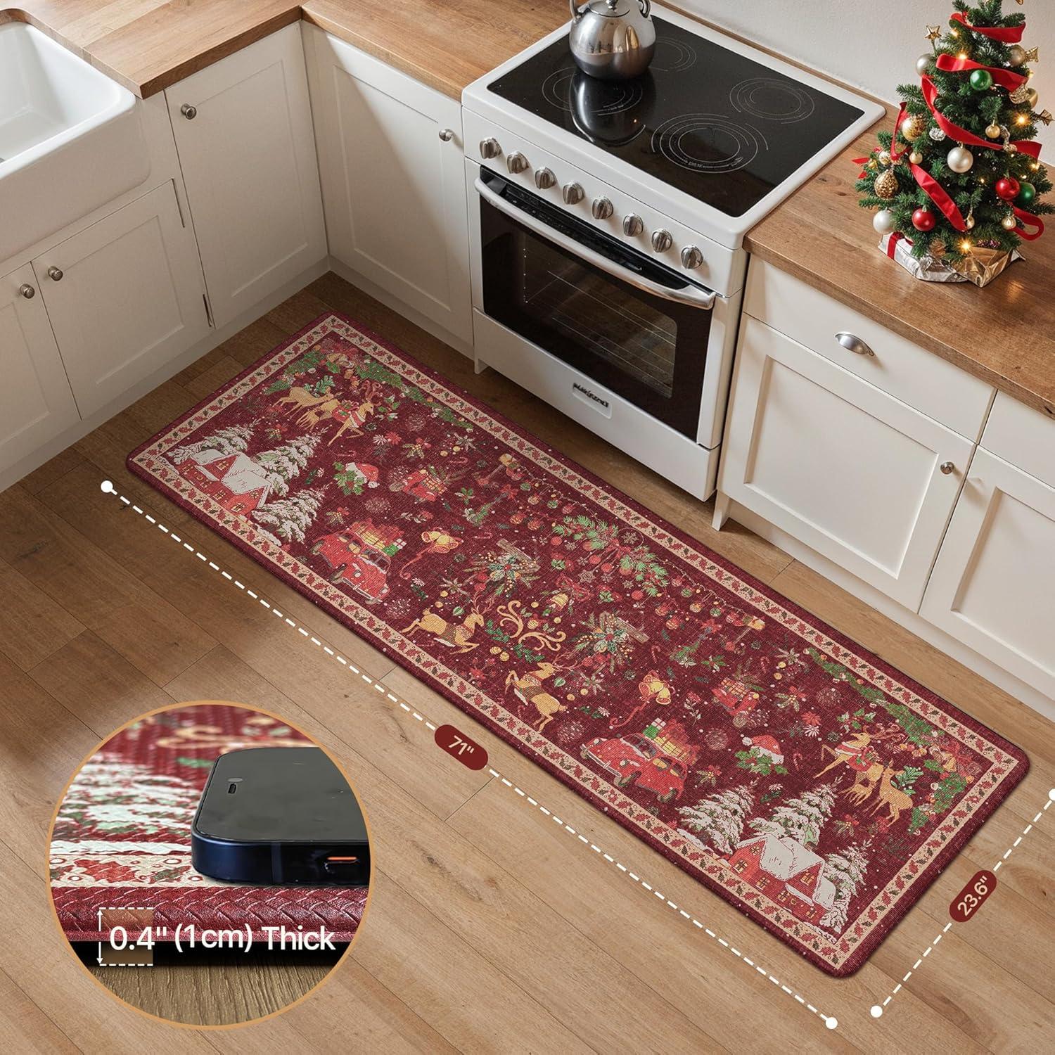imageGENIMO Kitchen Mats for Floor 2PCs Washable Anti Fatigue Mat for Cushioned 173quotx47quot173quotx30quot Waterproof Kitchen Rugs Non Slip Comfort Standing Mat Rug for Home Sink Laundry Light GreenRed