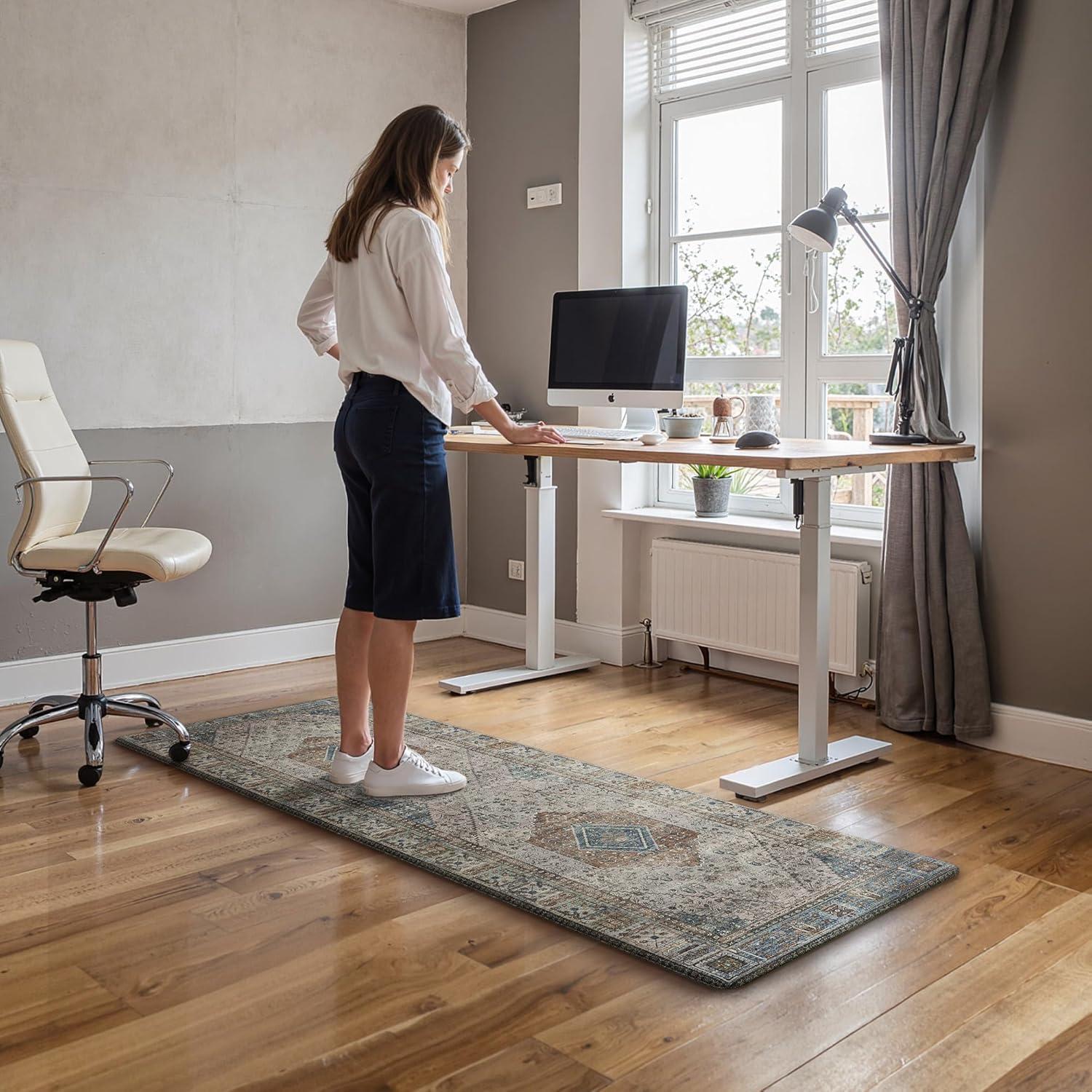 imageGENIMO Kitchen Mats for Floor 2PCs Washable Anti Fatigue Mat for Cushioned 173quotx47quot173quotx30quot Waterproof Kitchen Rugs Non Slip Comfort Standing Mat Rug for Home Sink Laundry Light GreenBrown