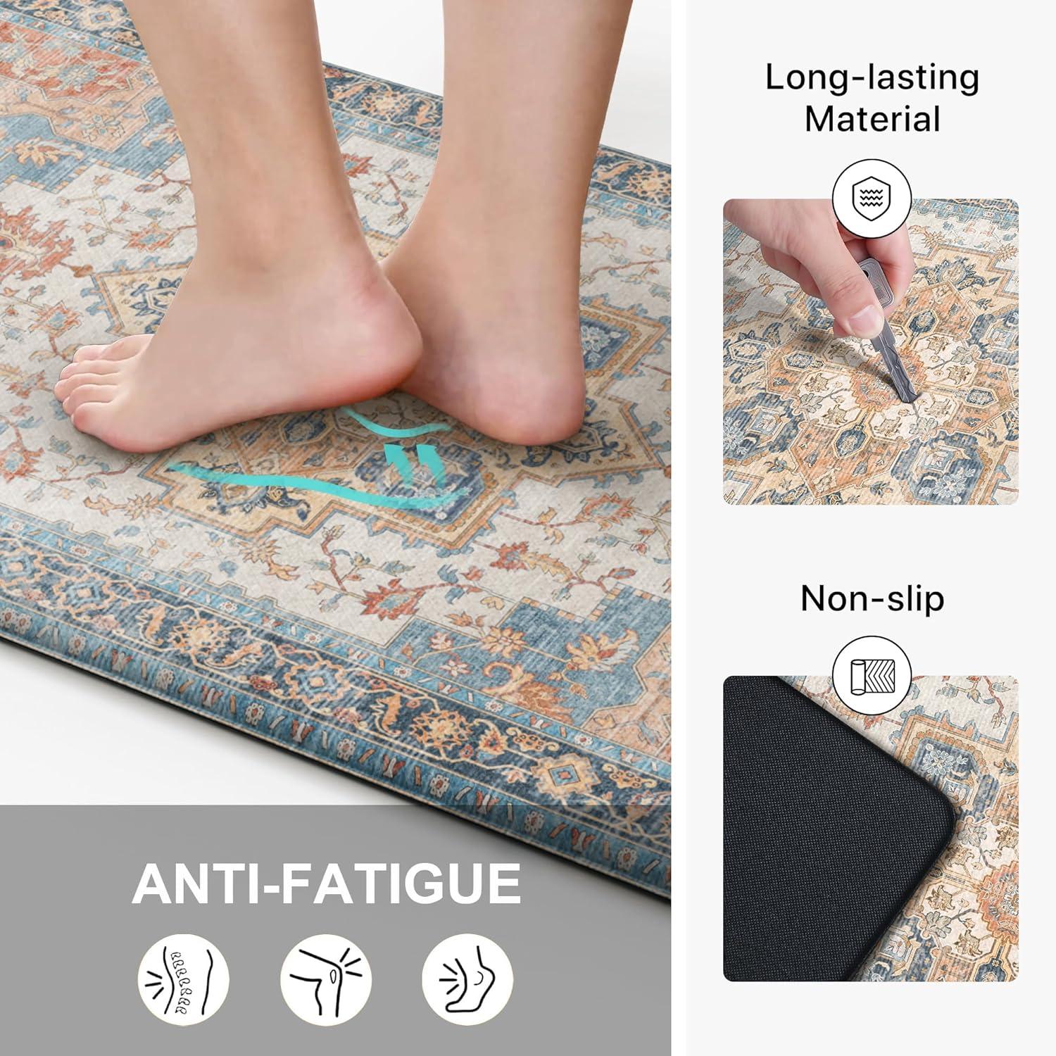 imageGENIMO Kitchen Mats for Floor 2PCs Washable Anti Fatigue Mat for Cushioned 173quotx47quot173quotx30quot Waterproof Kitchen Rugs Non Slip Comfort Standing Mat Rug for Home Sink Laundry Light GreenBluesalmon