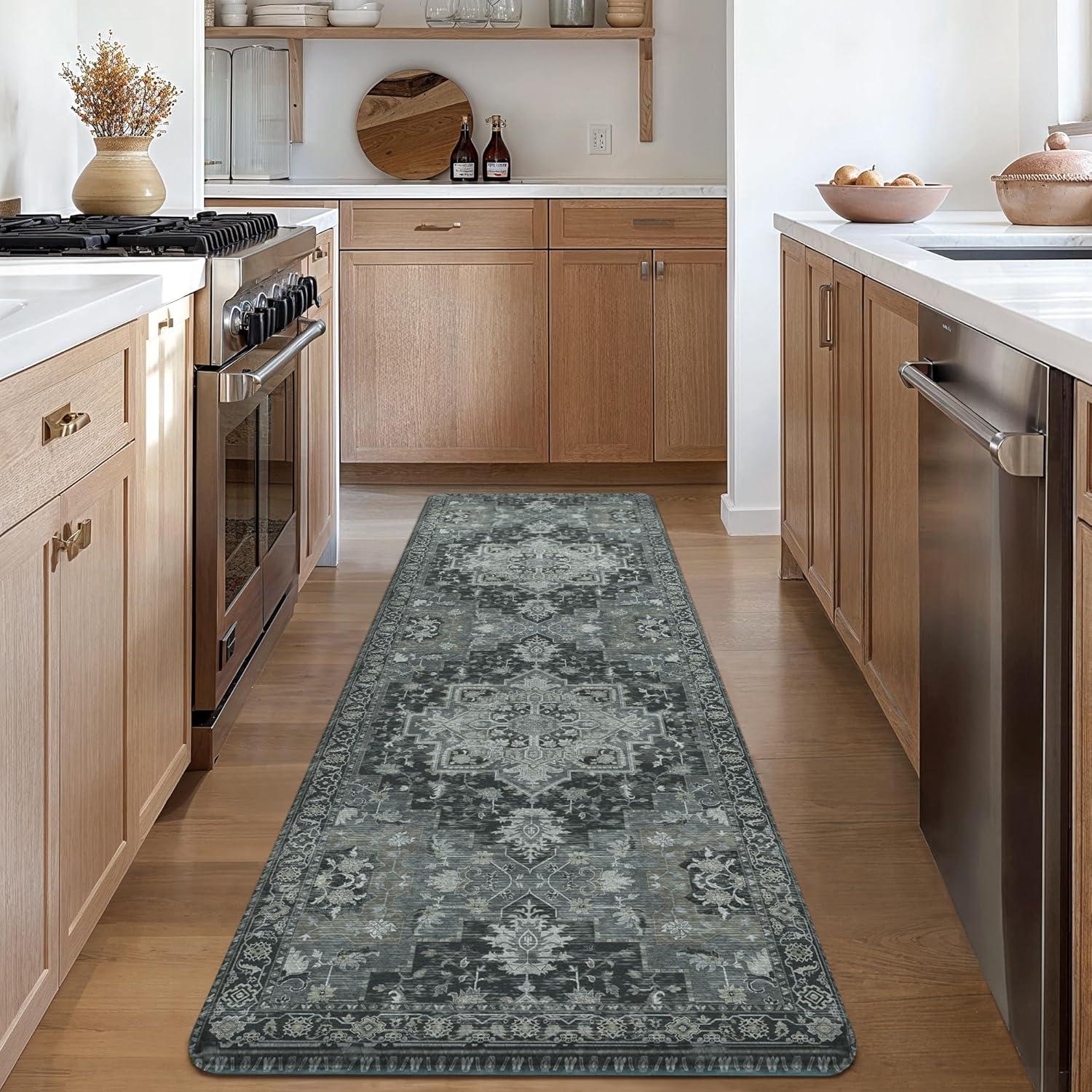 imageGENIMO Kitchen Mats for Floor 2PCs Washable Anti Fatigue Mat for Cushioned 173quotx47quot173quotx30quot Waterproof Kitchen Rugs Non Slip Comfort Standing Mat Rug for Home Sink Laundry Light GreenDark Gray