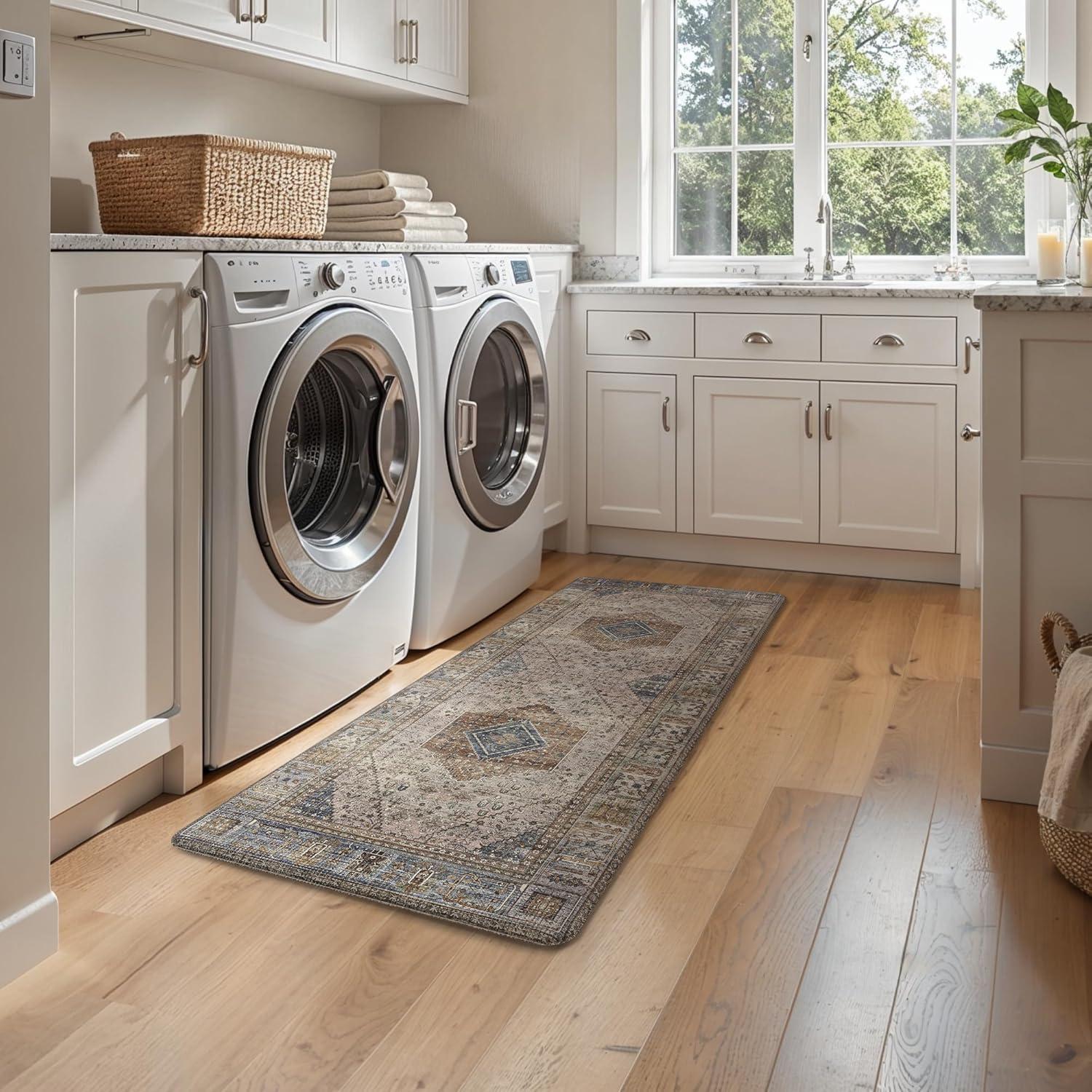 imageGENIMO Kitchen Mats for Floor 2PCs Washable Anti Fatigue Mat for Cushioned 173quotx47quot173quotx30quot Waterproof Kitchen Rugs Non Slip Comfort Standing Mat Rug for Home Sink Laundry Light GreenBrown