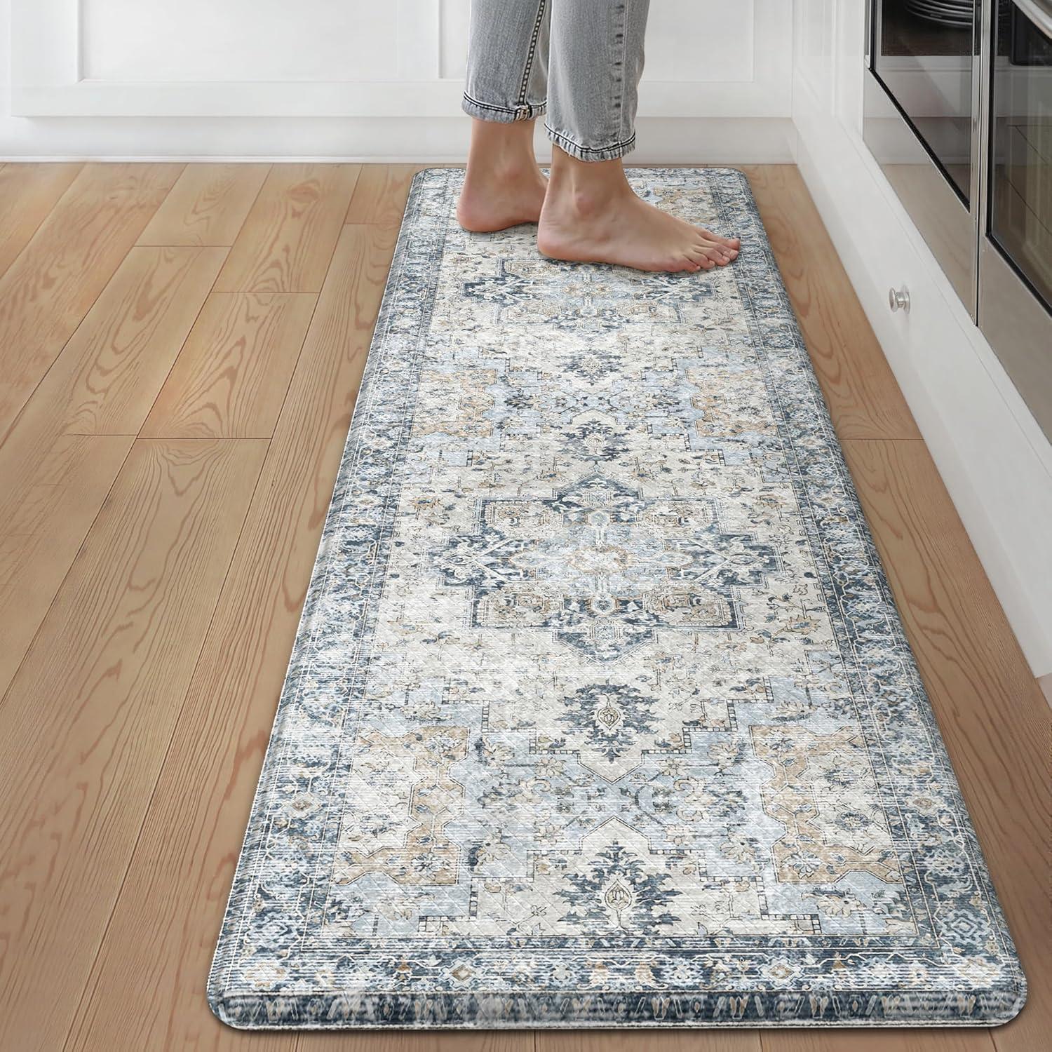 imageGENIMO Kitchen Mats for Floor 2PCs Washable Anti Fatigue Mat for Cushioned 173quotx47quot173quotx30quot Waterproof Kitchen Rugs Non Slip Comfort Standing Mat Rug for Home Sink Laundry Light GreenLight Blue