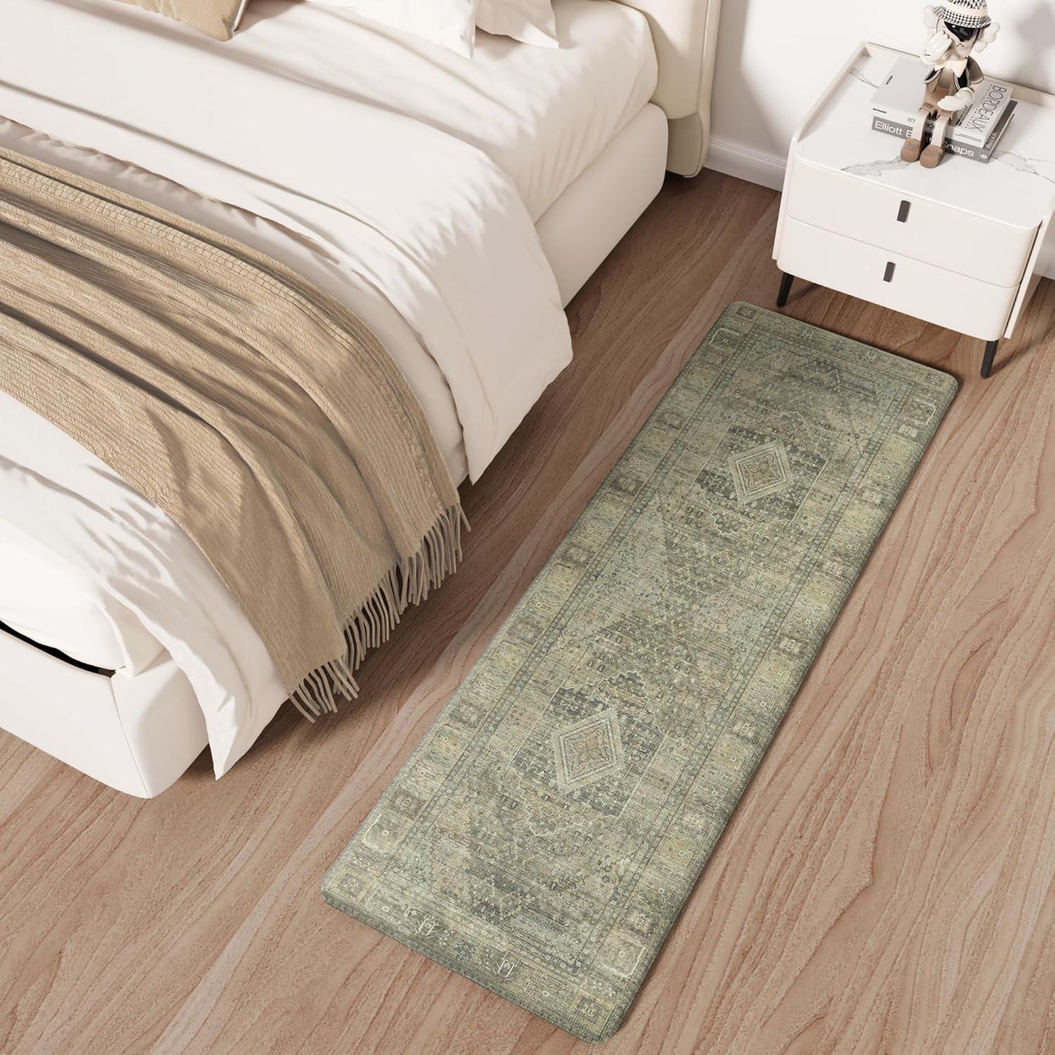 imageGENIMO Kitchen Mats for Floor 2PCs Washable Anti Fatigue Mat for Cushioned 173quotx47quot173quotx30quot Waterproof Kitchen Rugs Non Slip Comfort Standing Mat Rug for Home Sink Laundry Light GreenTan