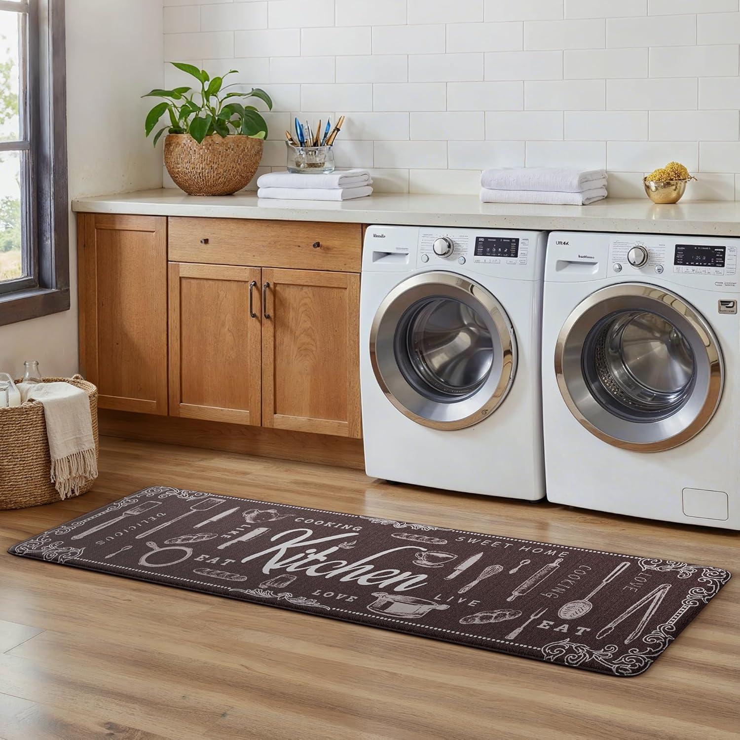 imageGENIMO Kitchen Mats for Floor 2PCs Washable Anti Fatigue Mat for Cushioned 173quotx47quot173quotx30quot Waterproof Kitchen Rugs Non Slip Comfort Standing Mat Rug for Home Sink Laundry Light GreenKitchenbrown