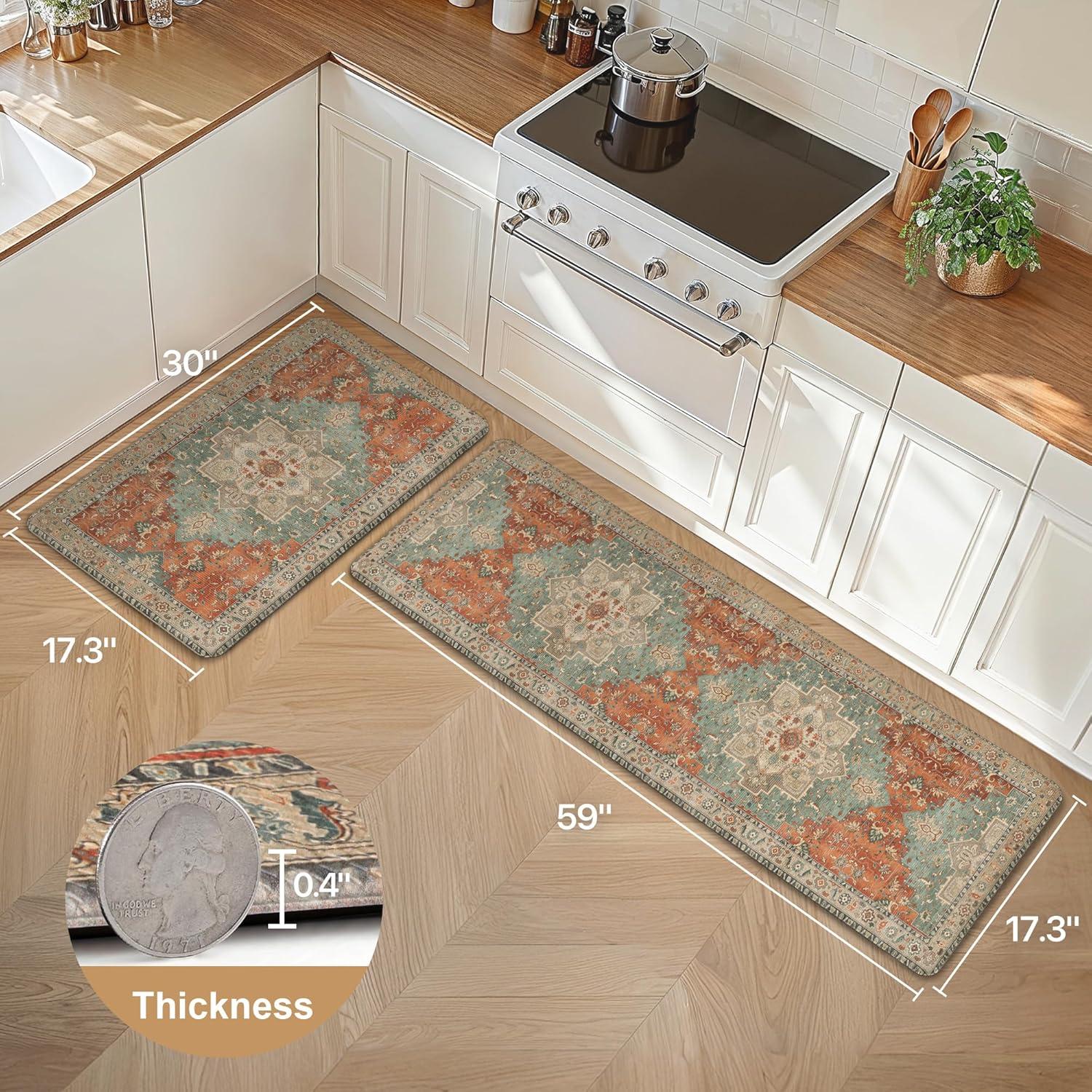 imageGENIMO Kitchen Mats for Floor 2PCs Washable Anti Fatigue Mat for Cushioned 173quotx47quot173quotx30quot Waterproof Kitchen Rugs Non Slip Comfort Standing Mat Rug for Home Sink Laundry Light GreenMulti Color
