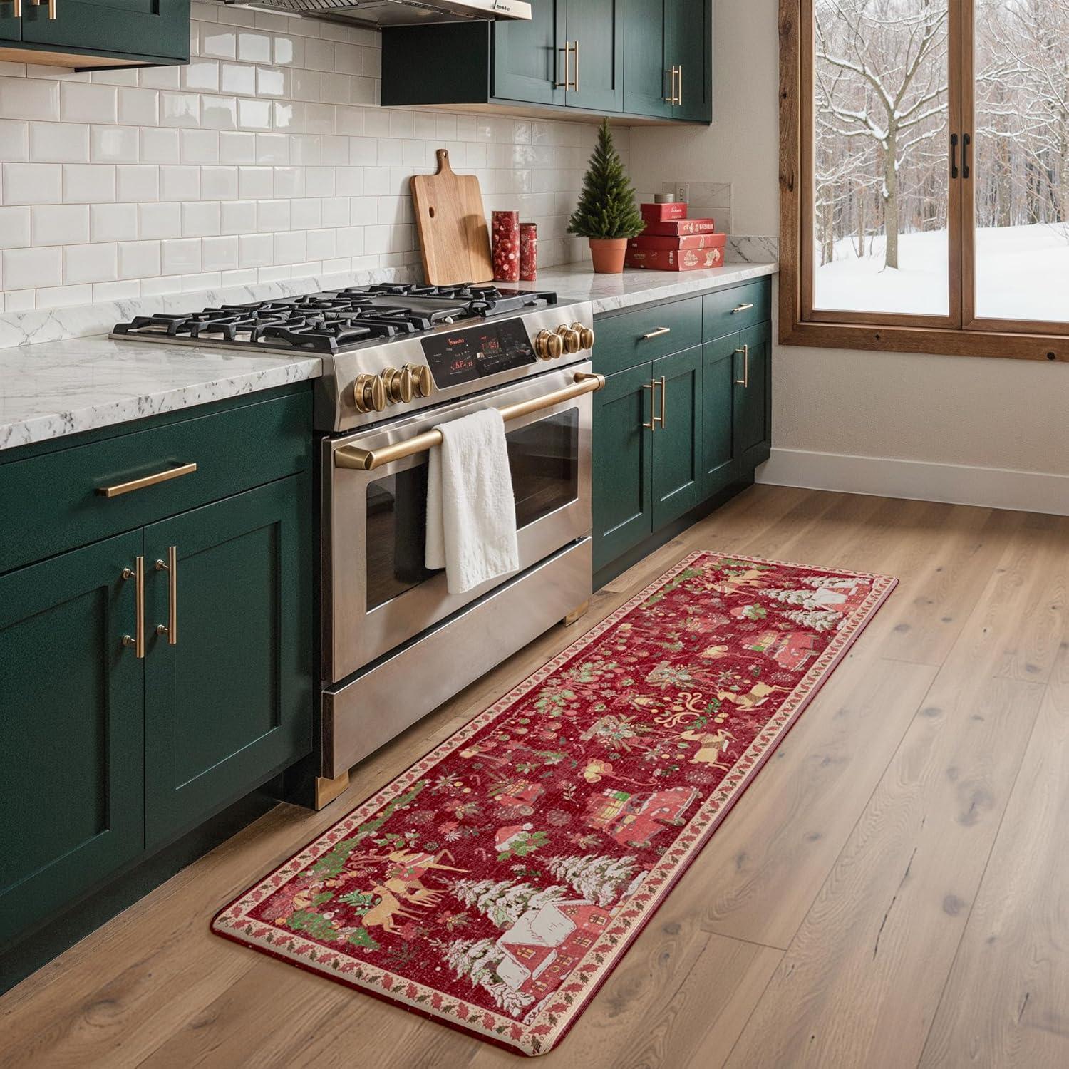imageGENIMO Kitchen Mats for Floor 2PCs Washable Anti Fatigue Mat for Cushioned 173quotx47quot173quotx30quot Waterproof Kitchen Rugs Non Slip Comfort Standing Mat Rug for Home Sink Laundry Light GreenRed