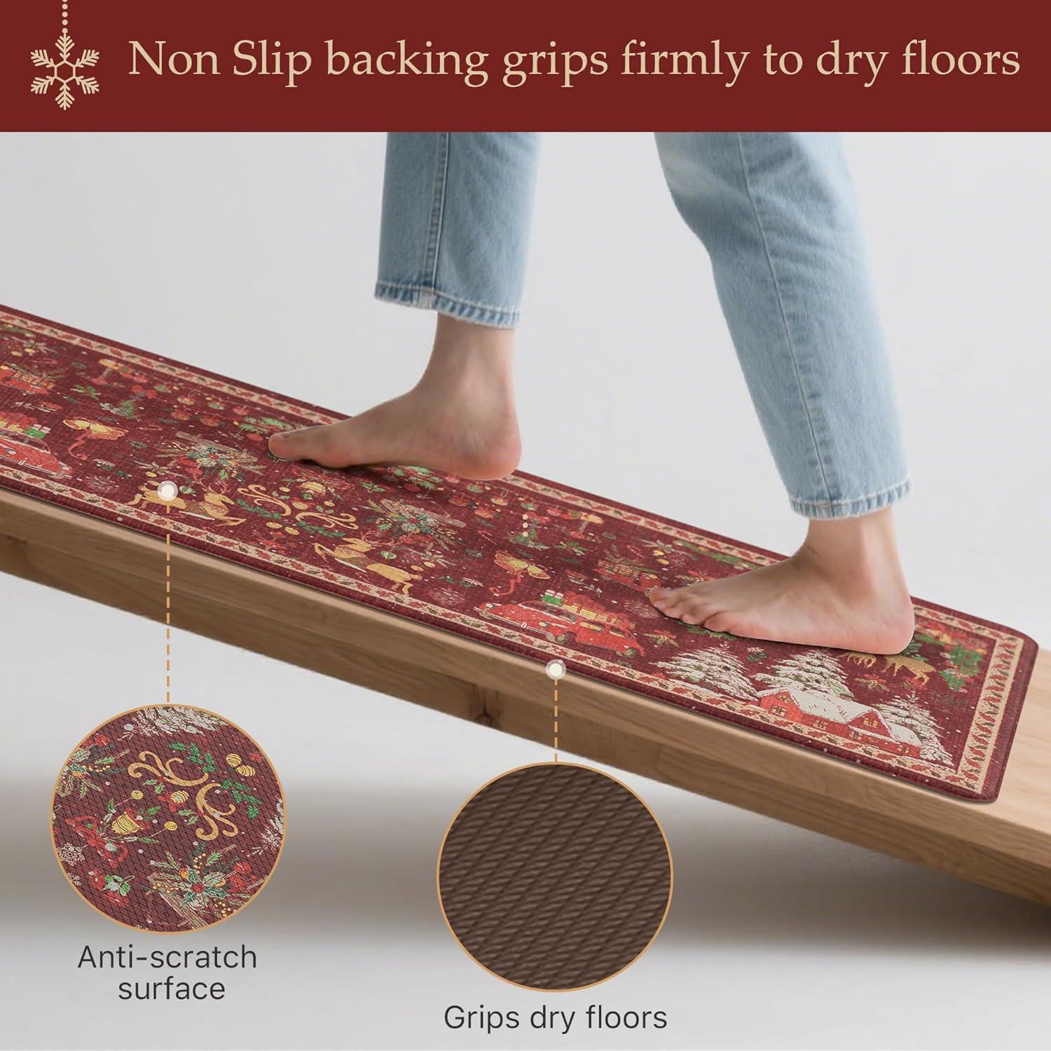 imageGENIMO Kitchen Mats for Floor 2PCs Washable Anti Fatigue Mat for Cushioned 173quotx47quot173quotx30quot Waterproof Kitchen Rugs Non Slip Comfort Standing Mat Rug for Home Sink Laundry Light GreenRed