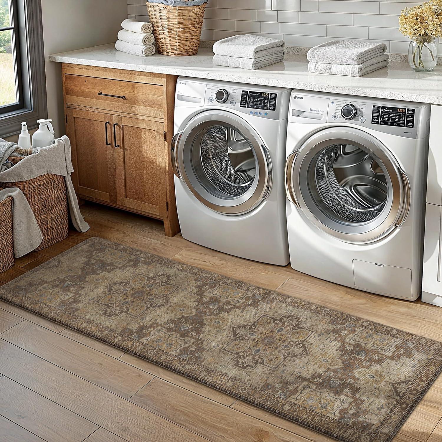 imageGENIMO Kitchen Mats for Floor 2PCs Washable Anti Fatigue Mat for Cushioned 173quotx47quot173quotx30quot Waterproof Kitchen Rugs Non Slip Comfort Standing Mat Rug for Home Sink Laundry Light GreenRustic Brown