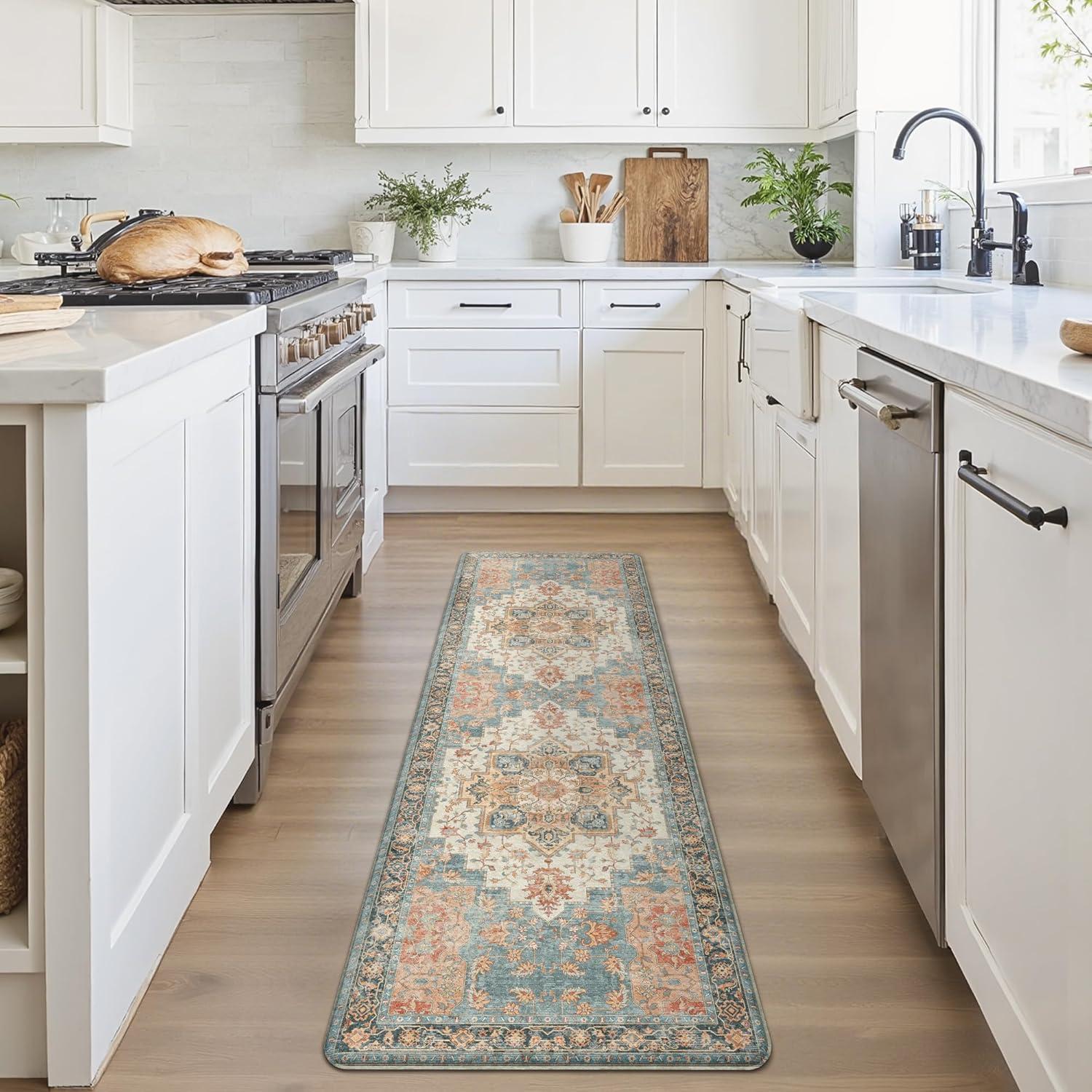 imageGENIMO Kitchen Mats for Floor 2PCs Washable Anti Fatigue Mat for Cushioned 173quotx47quot173quotx30quot Waterproof Kitchen Rugs Non Slip Comfort Standing Mat Rug for Home Sink Laundry Light GreenBluesalmon