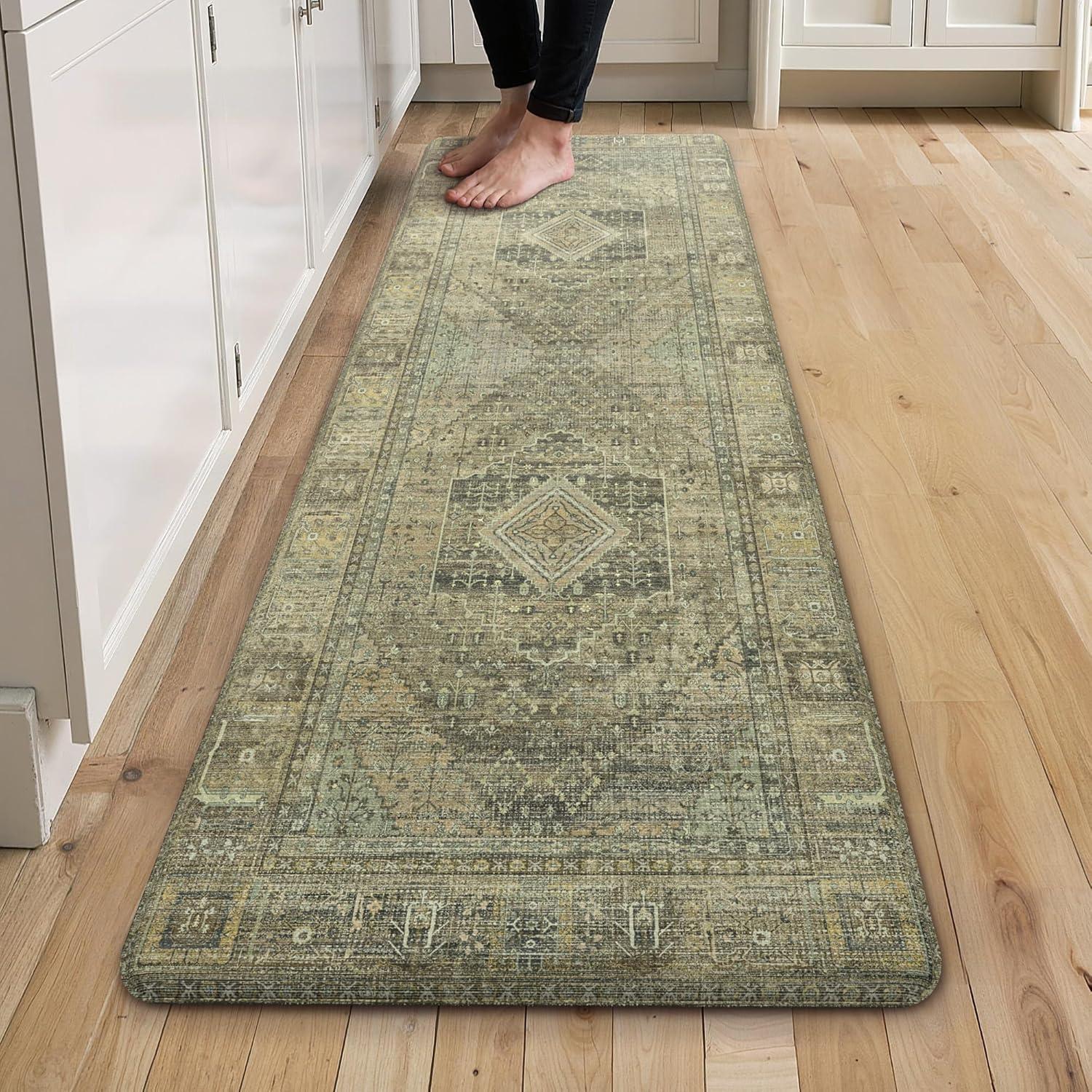 imageGENIMO Kitchen Mats for Floor 2PCs Washable Anti Fatigue Mat for Cushioned 173quotx47quot173quotx30quot Waterproof Kitchen Rugs Non Slip Comfort Standing Mat Rug for Home Sink Laundry Light GreenTan