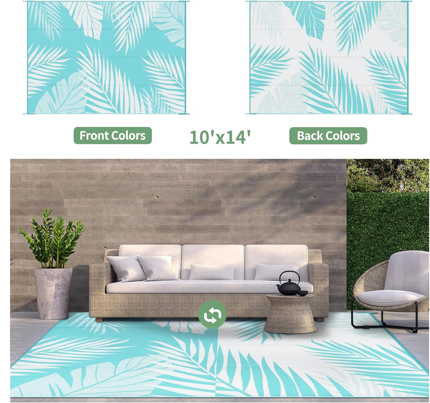 imageGENIMO Outdoor Rug 5 x 8 Waterproof for Patios Clearance Reversible Plastic Straw Camping Carpet Large Area Rugs Mats for RV Picnic Backyard Deck Balcony Porch Beach GreyampampWhiteAqua Blue White Waterproof