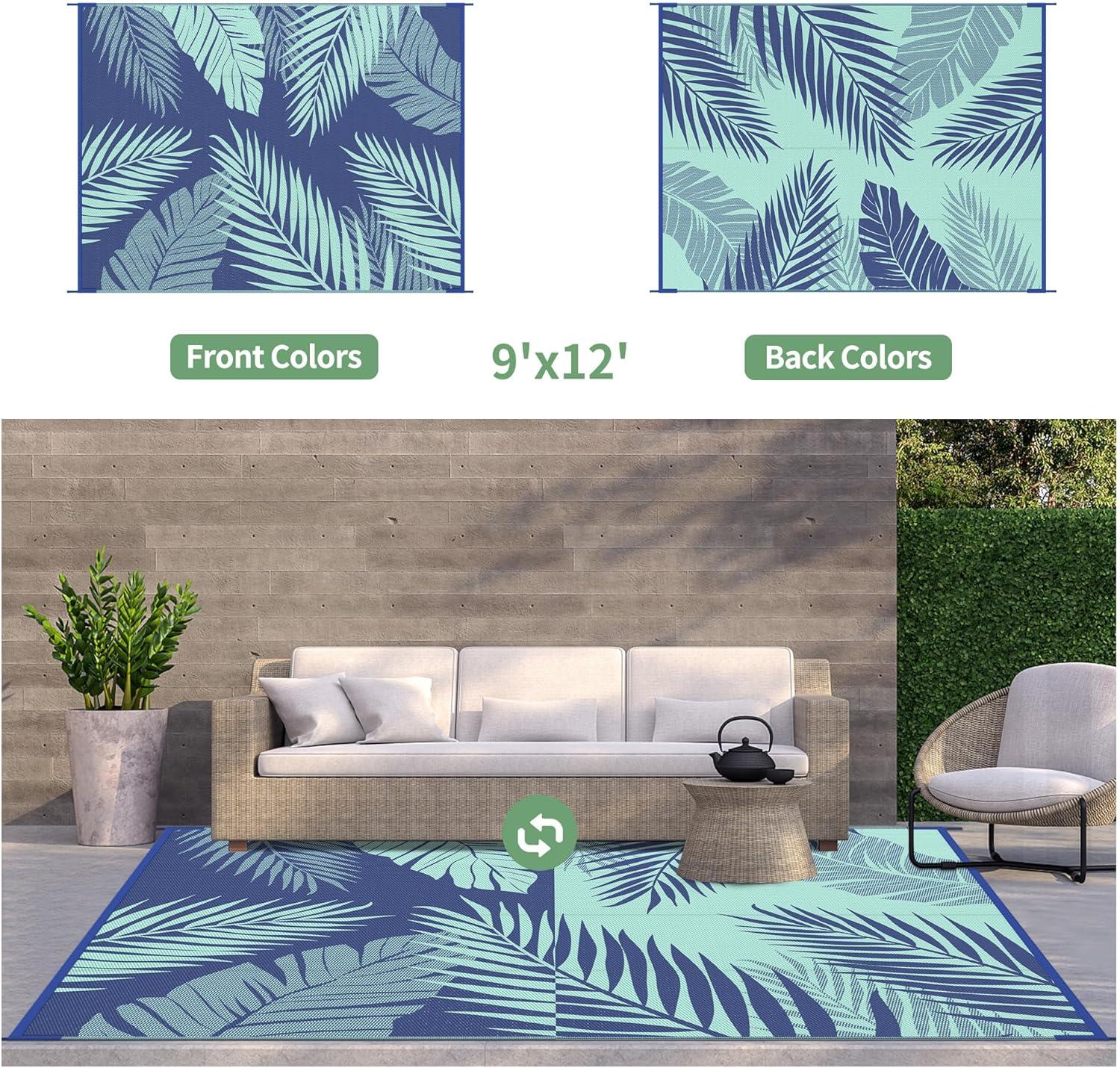imageGENIMO Outdoor Rug 5 x 8 Waterproof for Patios Clearance Reversible Plastic Straw Camping Carpet Large Area Rugs Mats for RV Picnic Backyard Deck Balcony Porch Beach GreyampampWhiteRoyal Blue Blue Green Waterproof