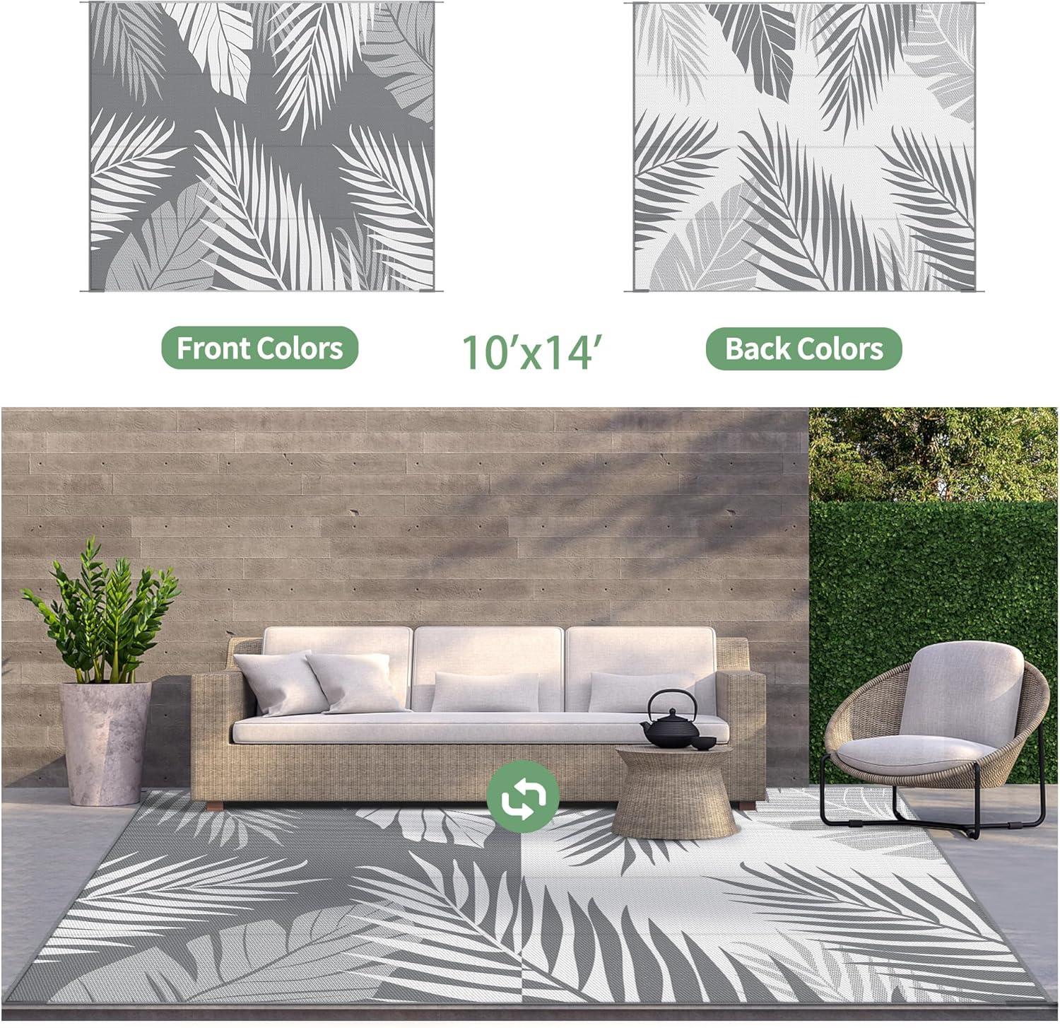 imageGENIMO Outdoor Rug 5 x 8 Waterproof for Patios Clearance Reversible Plastic Straw Camping Carpet Large Area Rugs Mats for RV Picnic Backyard Deck Balcony Porch Beach GreyampampWhiteGrey White Waterproof