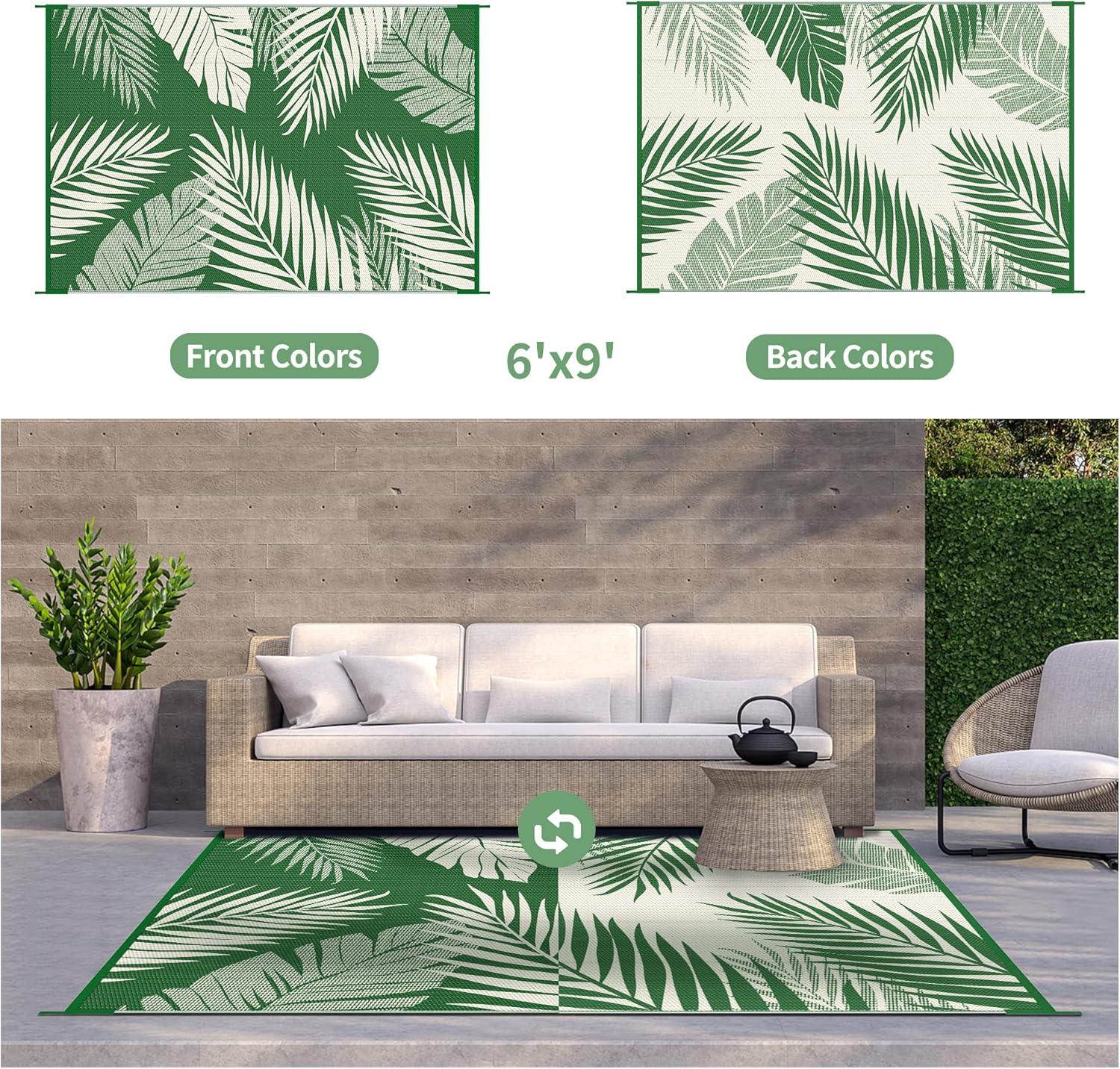 imageGENIMO Outdoor Rug 5 x 8 Waterproof for Patios Clearance Reversible Plastic Straw Camping Carpet Large Area Rugs Mats for RV Picnic Backyard Deck Balcony Porch Beach GreyampampWhiteDarkgreen White Waterproof