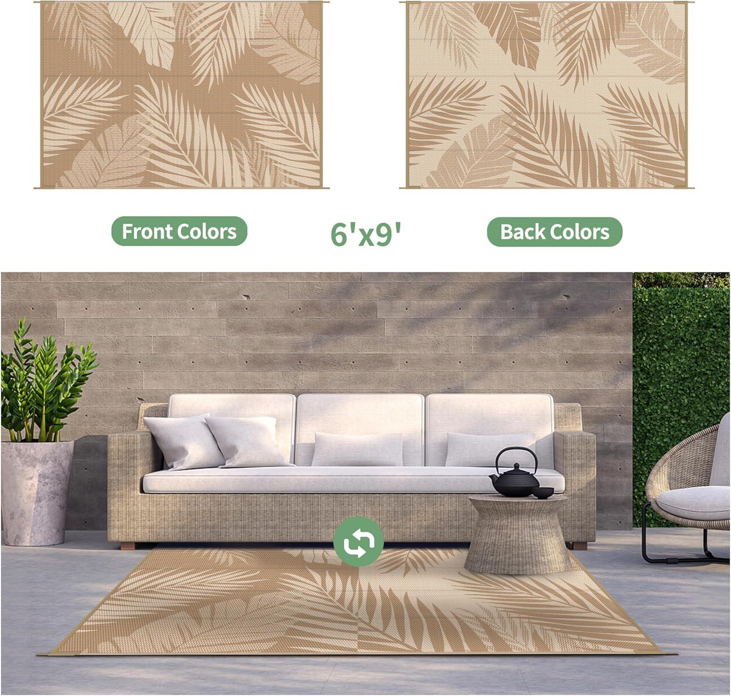 imageGENIMO Outdoor Rug 5 x 8 Waterproof for Patios Clearance Reversible Plastic Straw Camping Carpet Large Area Rugs Mats for RV Picnic Backyard Deck Balcony Porch Beach GreyampampWhiteBrown Beige Waterproof