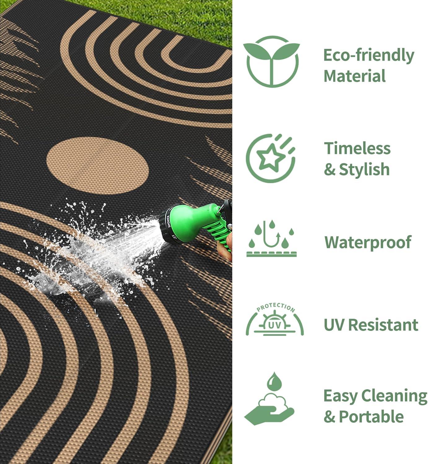 imageGENIMO Outdoor Rug 5 x 8 Waterproof for Patios Clearance Reversible Plastic Straw Camping Carpet Large Area Rugs Mats for RV Picnic Backyard Deck Balcony Porch Beach GreyampampWhiteMixblack Brown