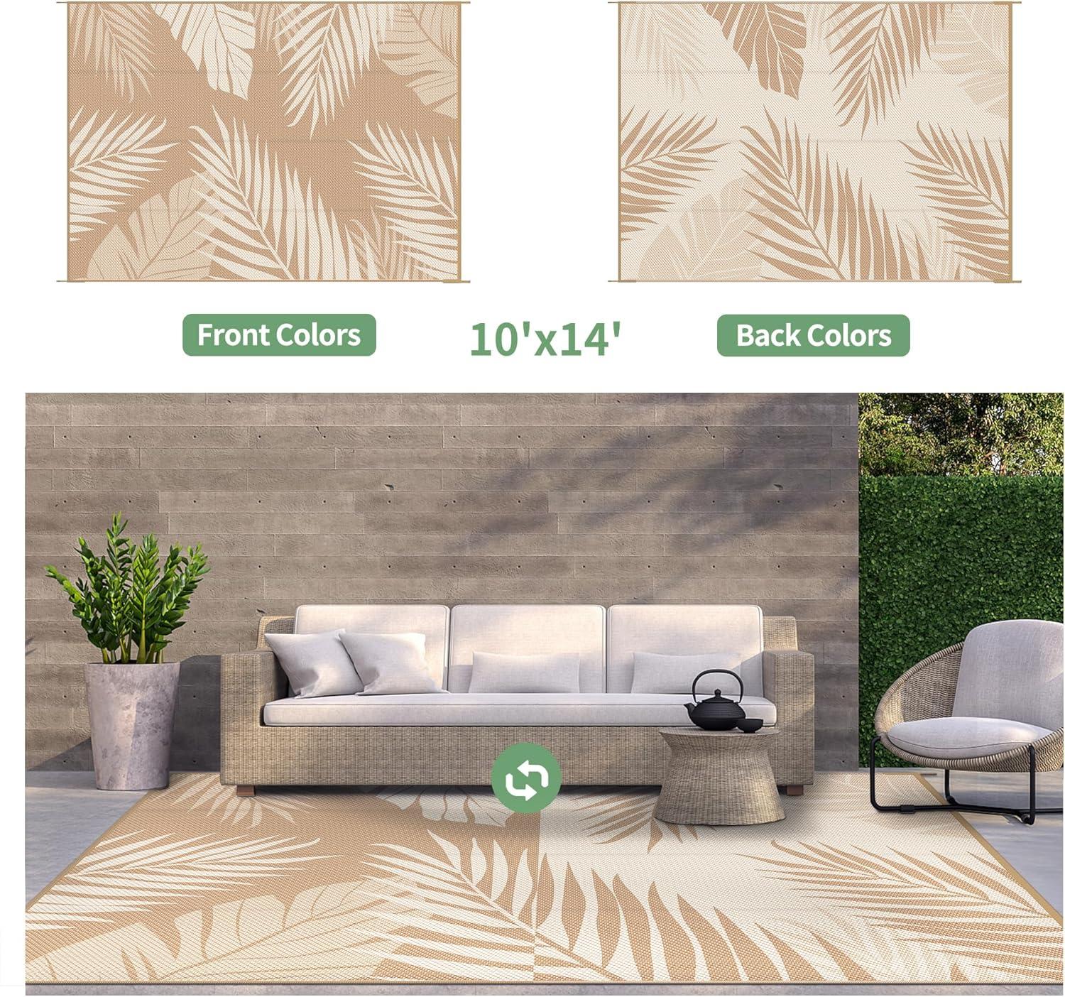 imageGENIMO Outdoor Rug 5 x 8 Waterproof for Patios Clearance Reversible Plastic Straw Camping Carpet Large Area Rugs Mats for RV Picnic Backyard Deck Balcony Porch Beach GreyampampWhiteBrown Beige Waterproof
