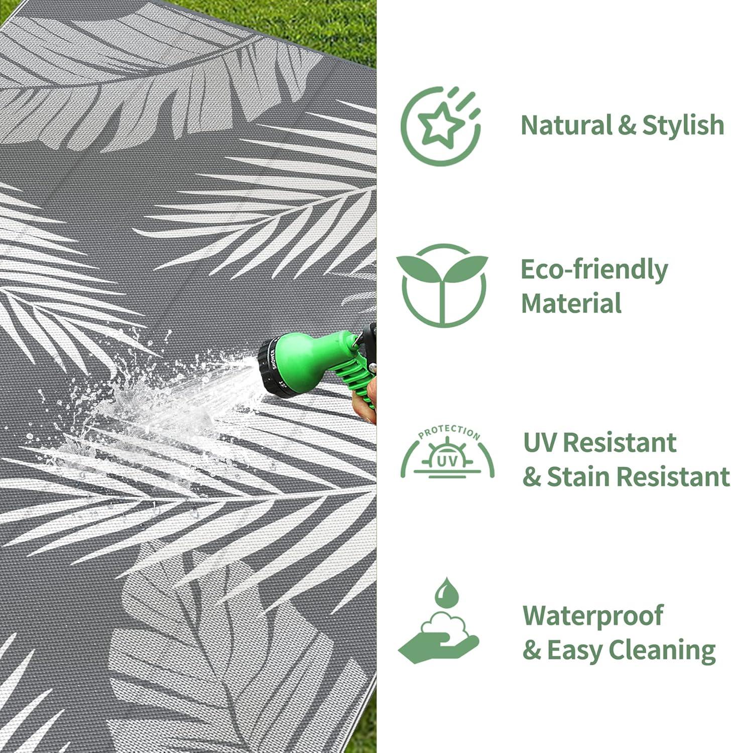 imageGENIMO Outdoor Rug 5 x 8 Waterproof for Patios Clearance Reversible Plastic Straw Camping Carpet Large Area Rugs Mats for RV Picnic Backyard Deck Balcony Porch Beach GreyampampWhiteGrey White Waterproof