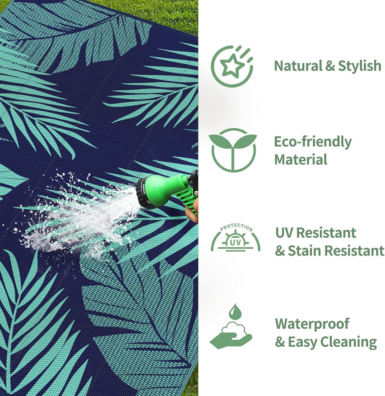 imageGENIMO Outdoor Rug 5 x 8 Waterproof for Patios Clearance Reversible Plastic Straw Camping Carpet Large Area Rugs Mats for RV Picnic Backyard Deck Balcony Porch Beach GreyampampWhiteNavy Blue Jade Green Waterproof