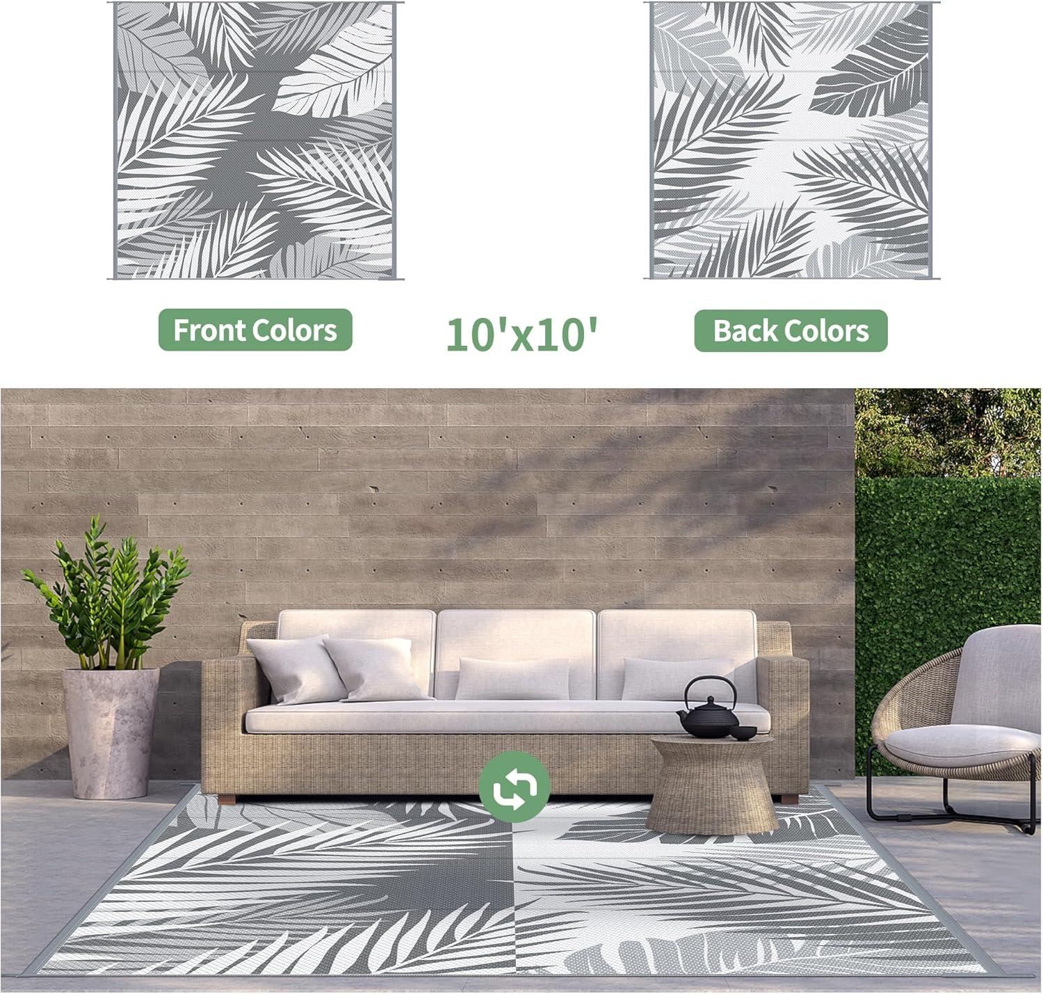 imageGENIMO Outdoor Rug 5 x 8 Waterproof for Patios Clearance Reversible Plastic Straw Camping Carpet Large Area Rugs Mats for RV Picnic Backyard Deck Balcony Porch Beach GreyampampWhiteGrey White Waterproof
