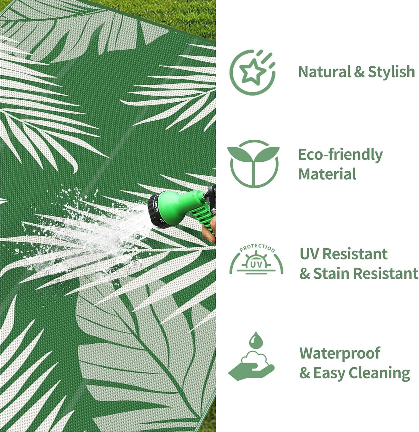 imageGENIMO Outdoor Rug 5 x 8 Waterproof for Patios Clearance Reversible Plastic Straw Camping Carpet Large Area Rugs Mats for RV Picnic Backyard Deck Balcony Porch Beach GreyampampWhiteDarkgreen White Waterproof