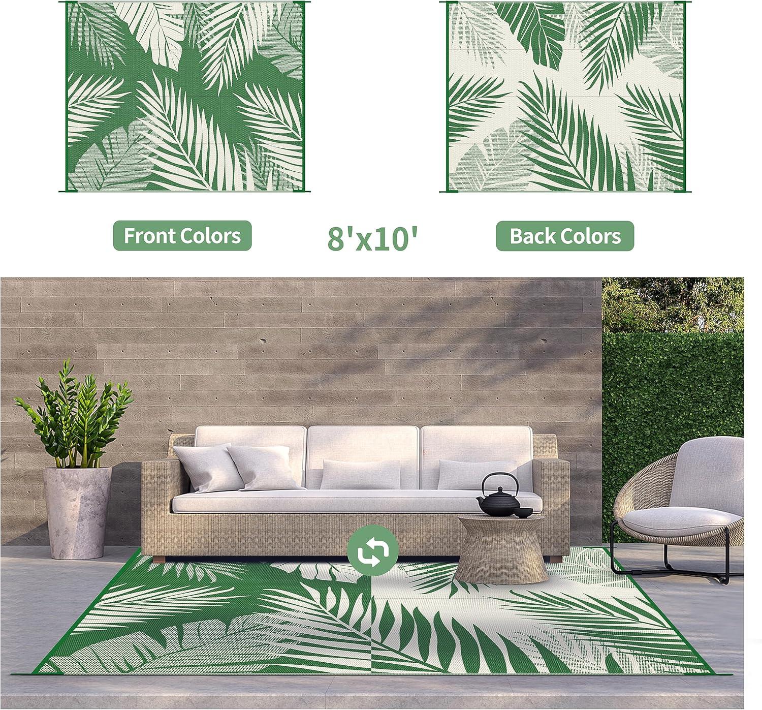 imageGENIMO Outdoor Rug 5 x 8 Waterproof for Patios Clearance Reversible Plastic Straw Camping Carpet Large Area Rugs Mats for RV Picnic Backyard Deck Balcony Porch Beach GreyampampWhiteDarkgreen White Waterproof