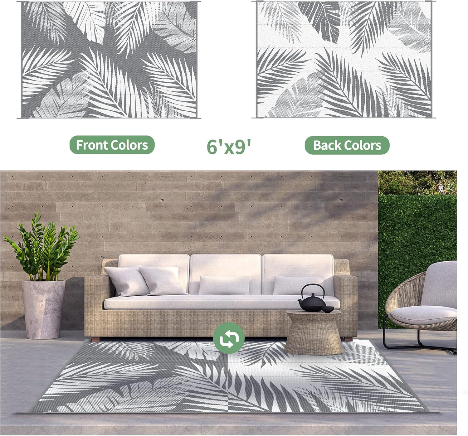 imageGENIMO Outdoor Rug 5 x 8 Waterproof for Patios Clearance Reversible Plastic Straw Camping Carpet Large Area Rugs Mats for RV Picnic Backyard Deck Balcony Porch Beach GreyampampWhiteGrey White Waterproof