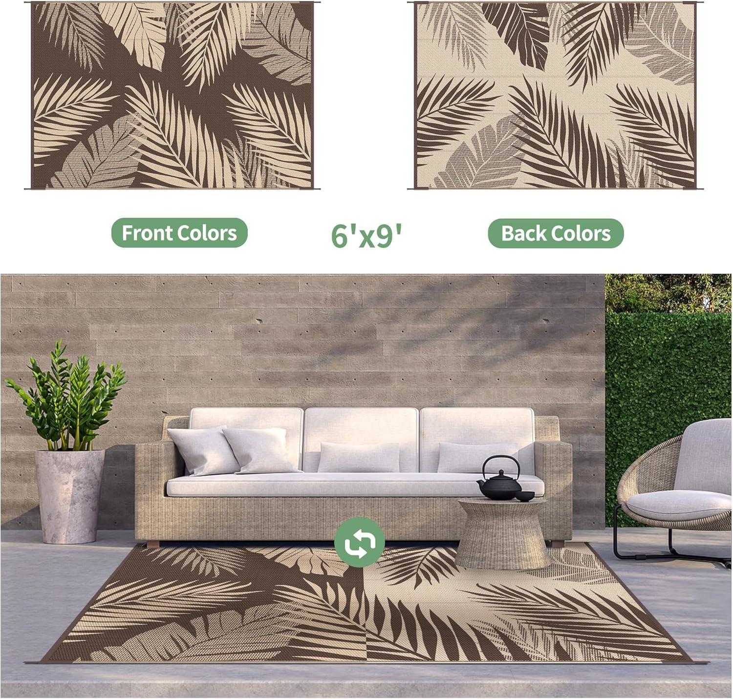 imageGENIMO Outdoor Rug 5 x 8 Waterproof for Patios Clearance Reversible Plastic Straw Camping Carpet Large Area Rugs Mats for RV Picnic Backyard Deck Balcony Porch Beach GreyampampWhiteCoffee Beige Waterproof