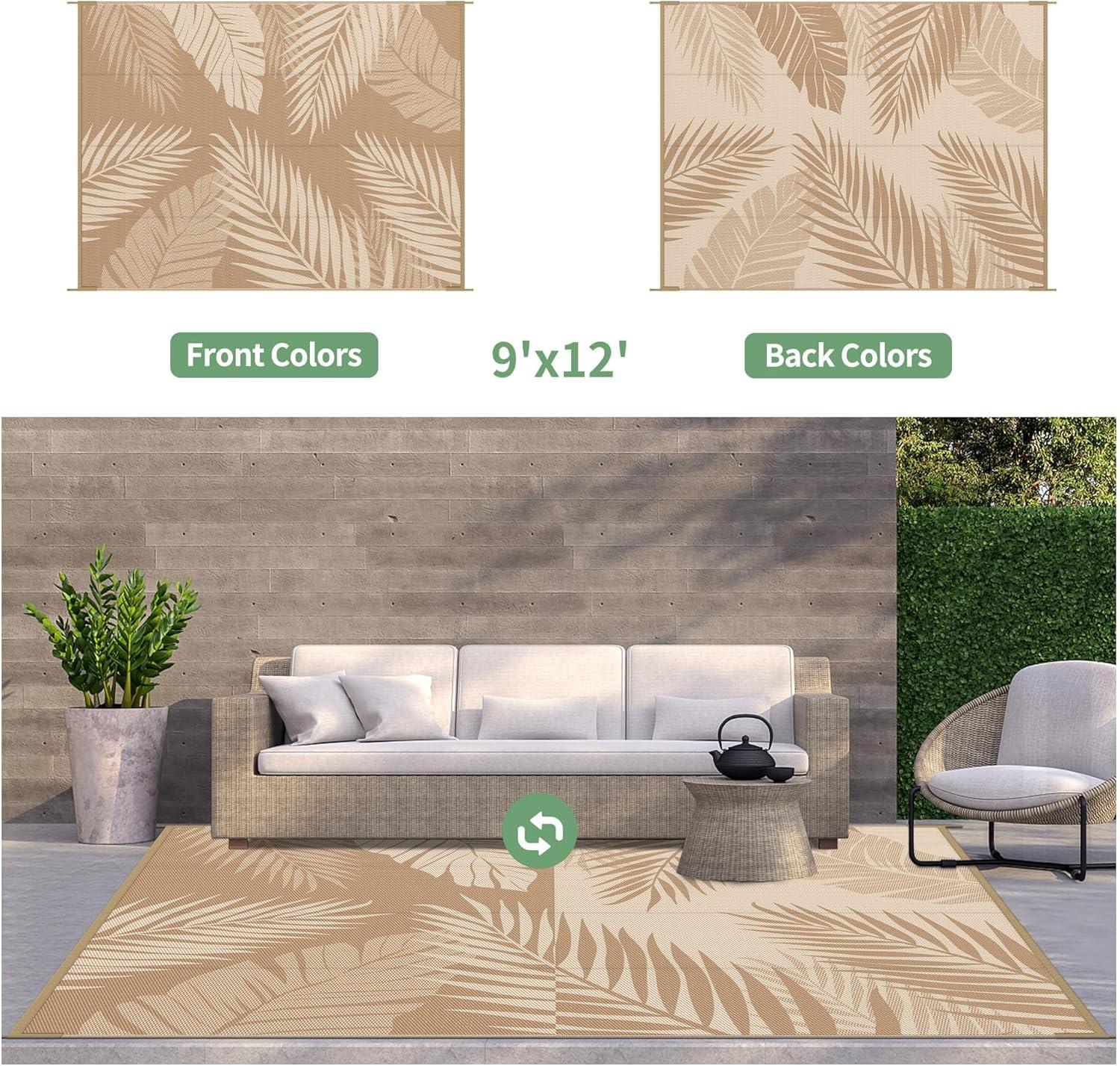imageGENIMO Outdoor Rug 5 x 8 Waterproof for Patios Clearance Reversible Plastic Straw Camping Carpet Large Area Rugs Mats for RV Picnic Backyard Deck Balcony Porch Beach GreyampampWhiteBrown Beige Waterproof