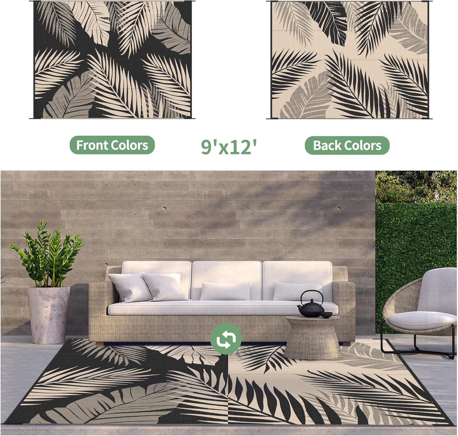 imageGENIMO Outdoor Rug 5 x 8 Waterproof for Patios Clearance Reversible Plastic Straw Camping Carpet Large Area Rugs Mats for RV Picnic Backyard Deck Balcony Porch Beach GreyampampWhiteBlack Beige Waterproof
